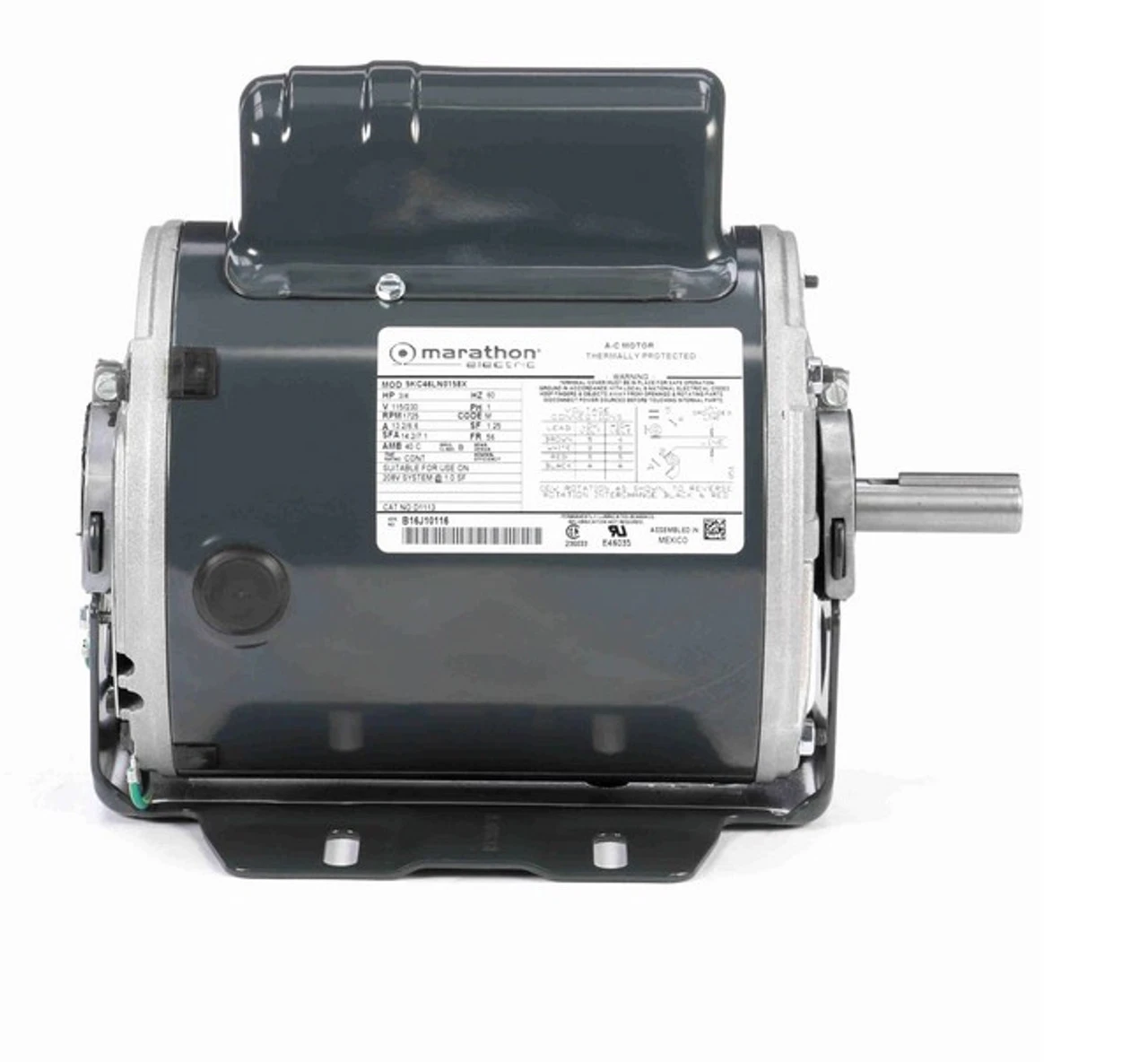 D1113 Marathon 3/4 Hp (1 Speed) 115/230V 1800 RPM ODP 56 Frame Cap Start Resilient Base Motor 5 D1113 Marathon 3/4 Hp (1 Speed) 115/230V 1800 RPM ODP 56 Frame Cap Start Resilient Base Motor - Image 3