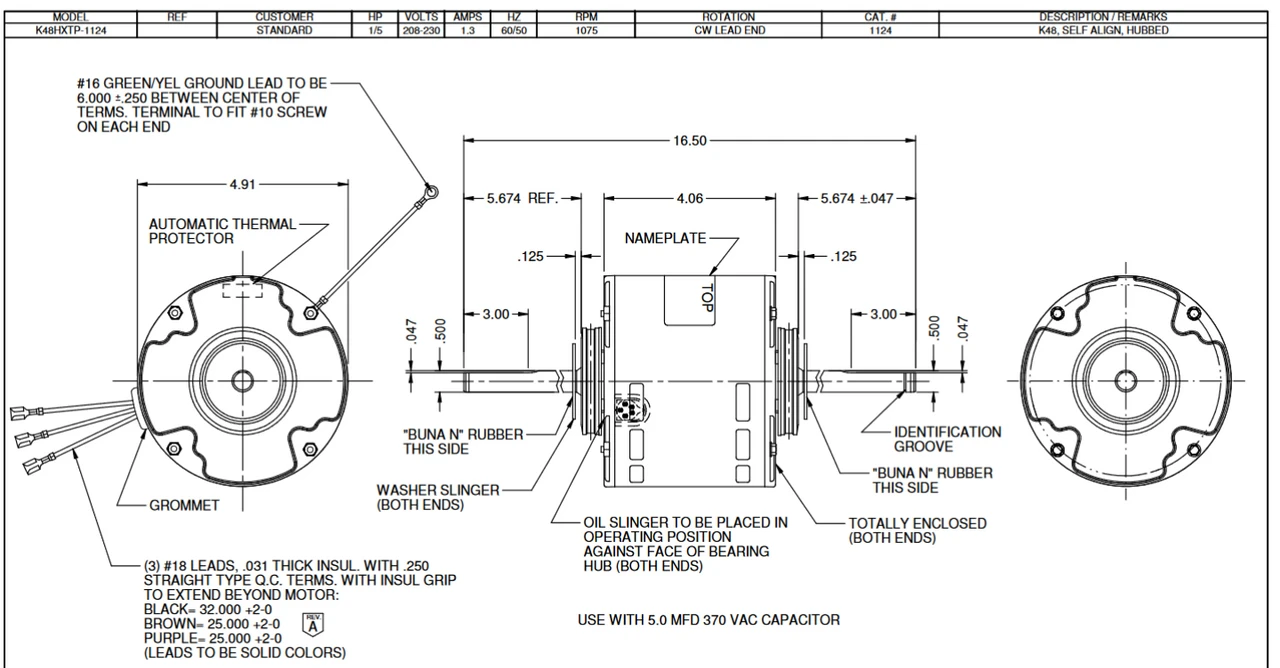 1124 Nidec 1/5 Hp 1075 RPM 208-230V 5.0" Dia. (No Base) 1-Speed Open Fan Motor 4 1124 Nidec 1/5 Hp 1075 RPM 208-230V 5.0" Dia. (No Base) 1-Speed Open Fan Motor - Image 2