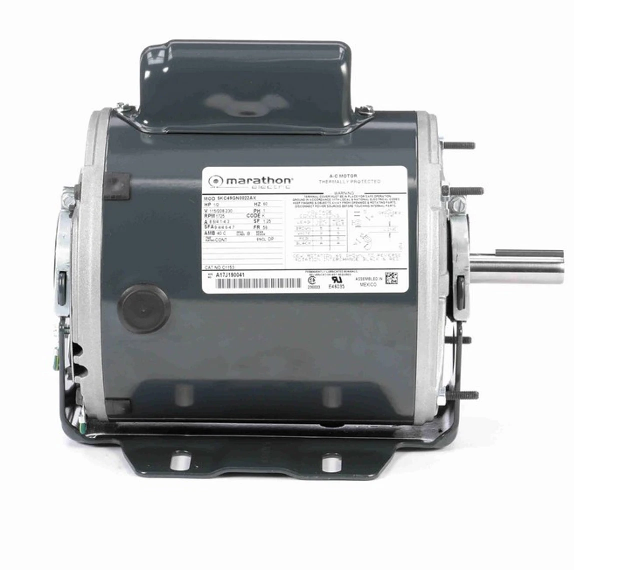 C1153 Marathon 1/2 Hp (1 Speed) 115/208-230V 1800 RPM ODP 56 Frame Cap Start Resilient Base Motor 5 C1153 Marathon 1/2 Hp (1 Speed) 115/208-230V 1800 RPM ODP 56 Frame Cap Start Resilient Base Motor - Image 3