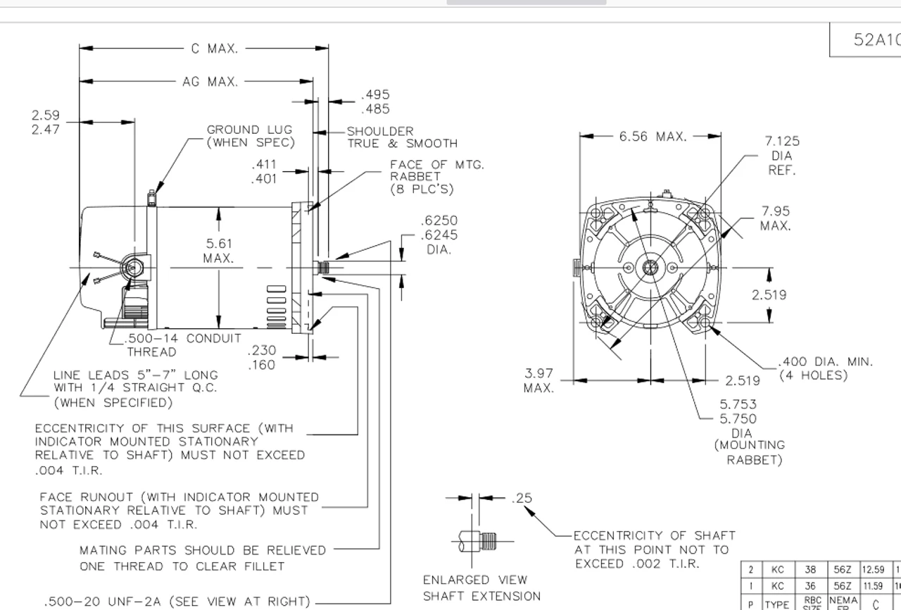 C1170 Marathon 3/4 Hp 2-Comp. Square-Flange Jet Pump Motor 3600 RPM 115/230V ODP 56Y Frame (no Base) 6 C1170 Marathon 3/4 Hp 2-Comp. Square-Flange Jet Pump Motor 3600 RPM 115/230V ODP 56Y Frame (no Base) - Image 4