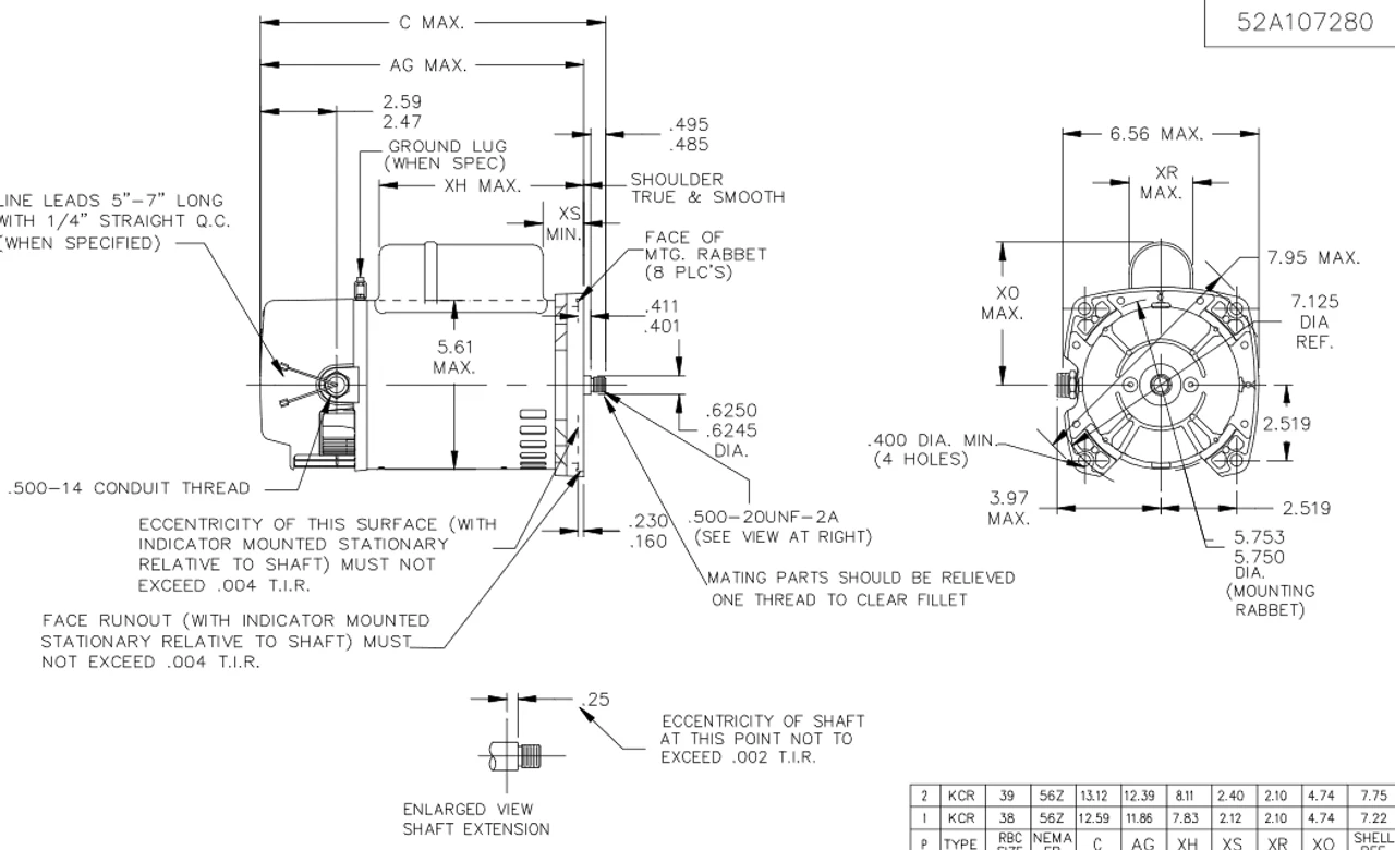 C1173 Marathon 1 1/2 Hp 2-Comp. Square-Flange Jet Pump Motor 3600 RPM 230V ODP 56Y Frame (no Base) 6 C1173 Marathon 1 1/2 Hp 2-Comp. Square-Flange Jet Pump Motor 3600 RPM 230V ODP 56Y Frame (no Base) - Image 4