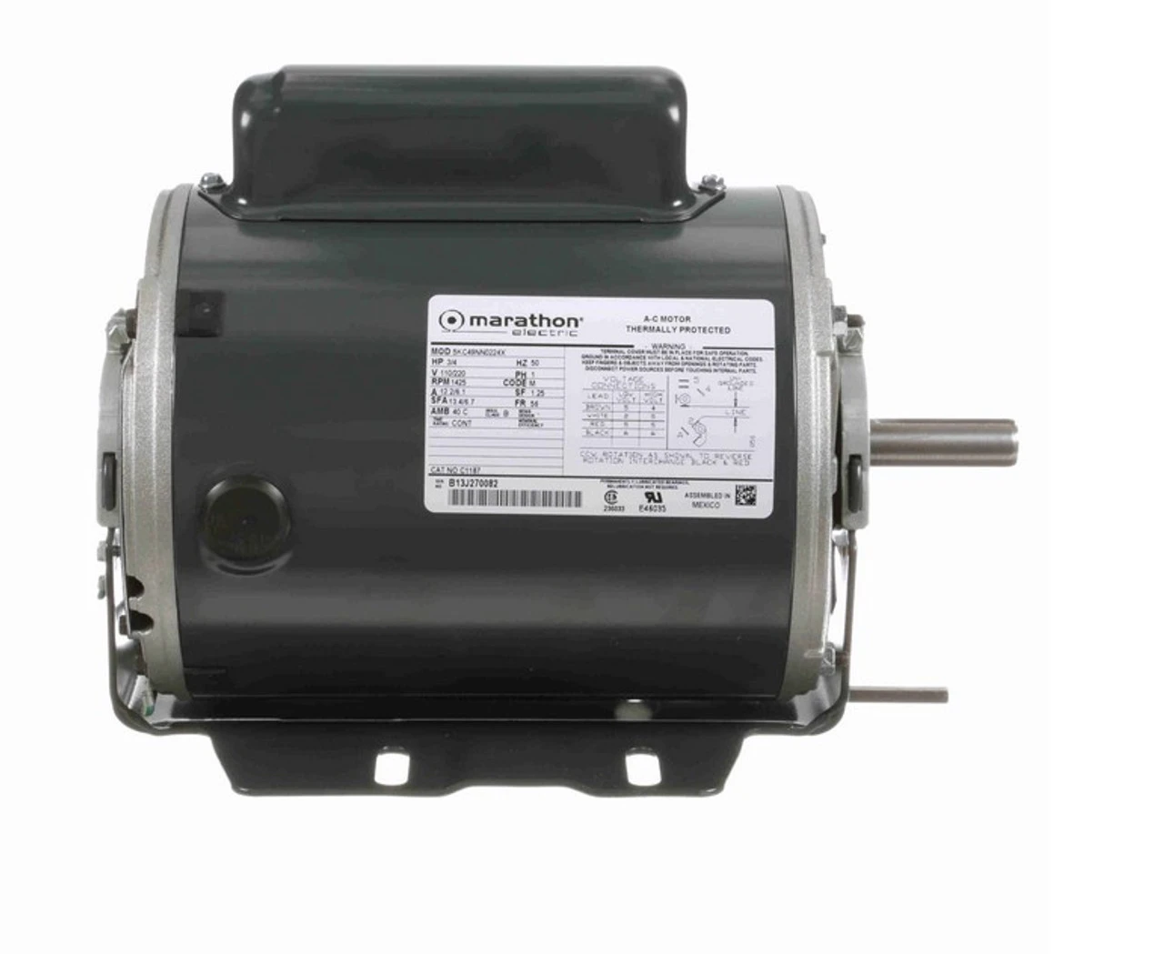 C1187 Marathon 3/4 Hp (1 Speed) 110/220V 1500 RPM ODP 56 Frame 50 Hz Cap Start Resilient Base Motor 5 C1187 Marathon 3/4 Hp (1 Speed) 110/220V 1500 RPM ODP 56 Frame 50 Hz Cap Start Resilient Base Motor - Image 3