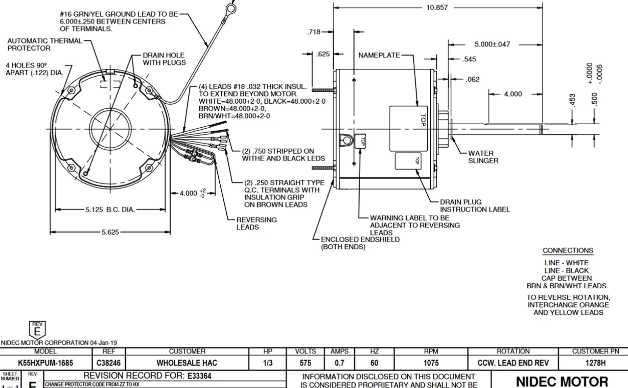 1278H Nidec 1/3 Hp 1075 RPM 575V 5.6" Dia. (No Base) 1-Speed TEAO Condenser Motor 4 1278H Nidec 1/3 Hp 1075 RPM 575V 5.6" Dia. (No Base) 1-Speed TEAO Condenser Motor - Image 2