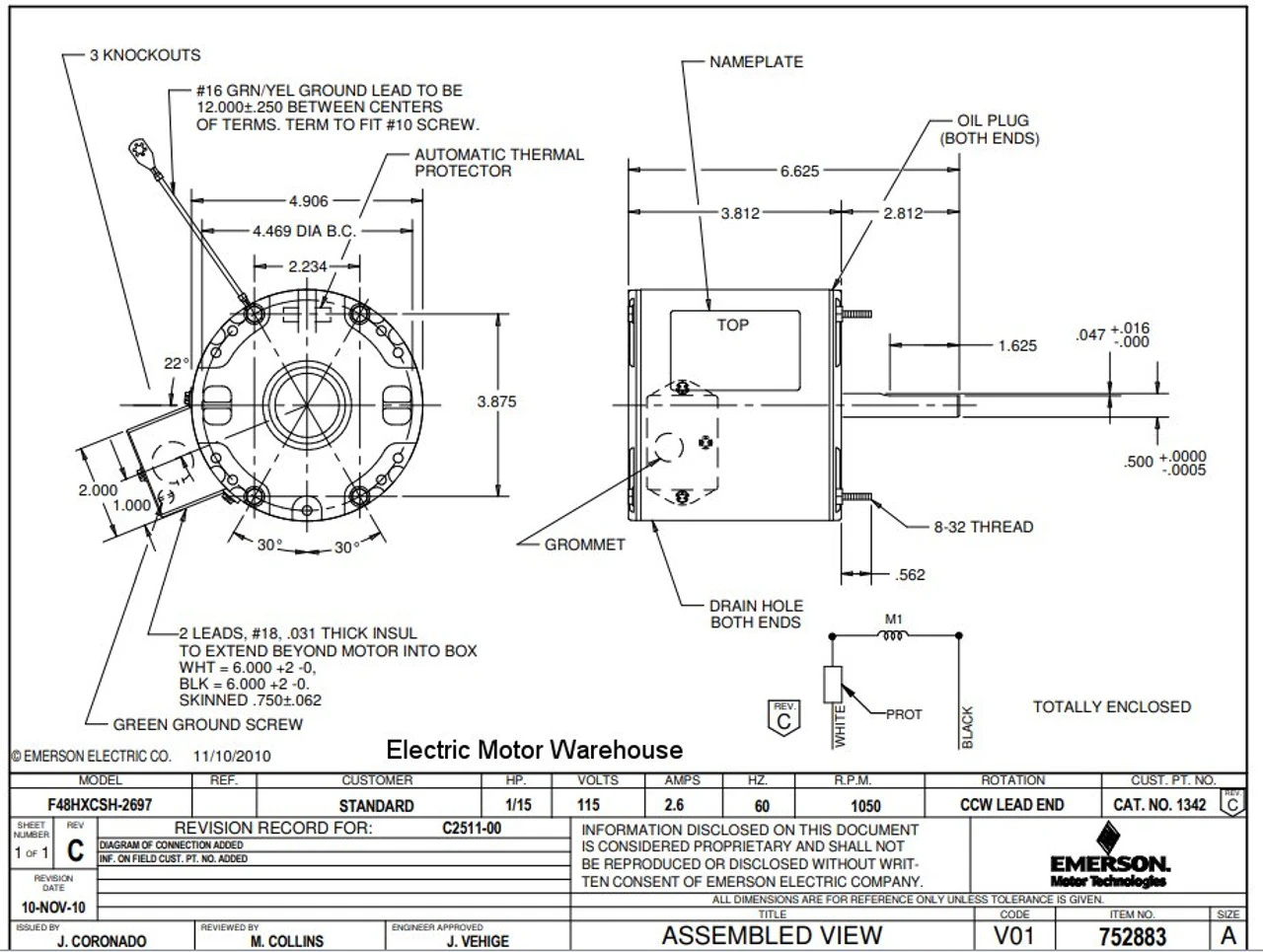 1342 Nidec | 1/15 Hp 1050 RPM 1-Speed 115V; 5.0" Blower Motor 4 1342 Nidec | 1/15 Hp 1050 RPM 1-Speed 115V; 5.0" Blower Motor - Image 2