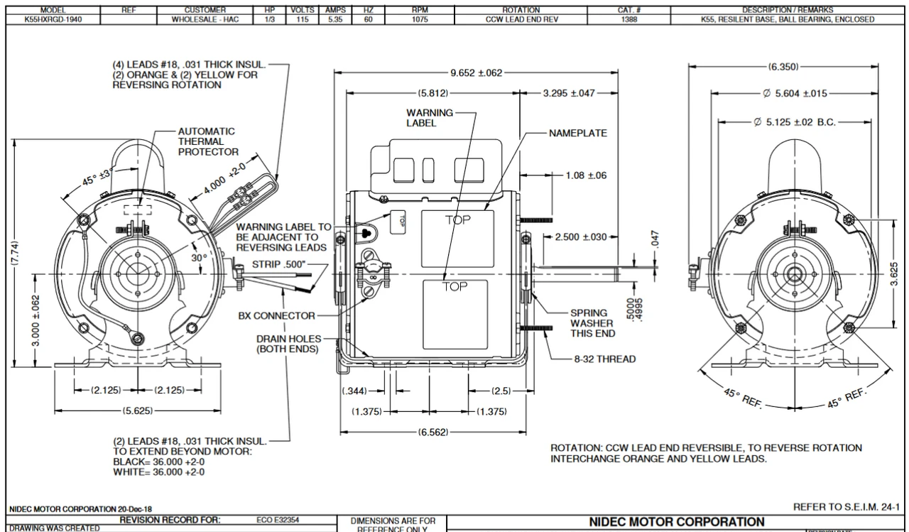 1388 Nidec 1/3 Hp 1175 RPM 115V 5.6" Dia. (Base) 1-Speed TEAO Unit Heater Motor 4 1388 Nidec 1/3 Hp 1175 RPM 115V 5.6" Dia. (Base) 1-Speed TEAO Unit Heater Motor - Image 2