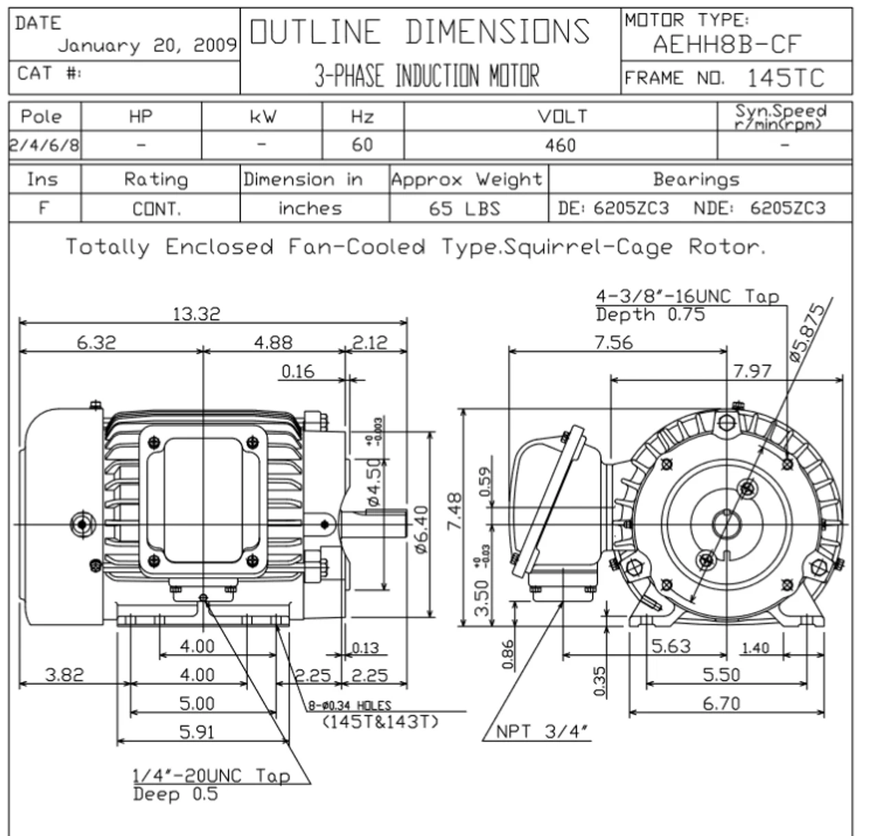 HB0022C TECO-Westinghouse 2 Hp 3600 RPM 145TC 460V TEFC Severe Duty Petro-Chem 3-Ph Motor 4 HB0022C TECO-Westinghouse 2 Hp 3600 RPM 145TC 460V TEFC Severe Duty Petro-Chem 3-Ph Motor - Image 2