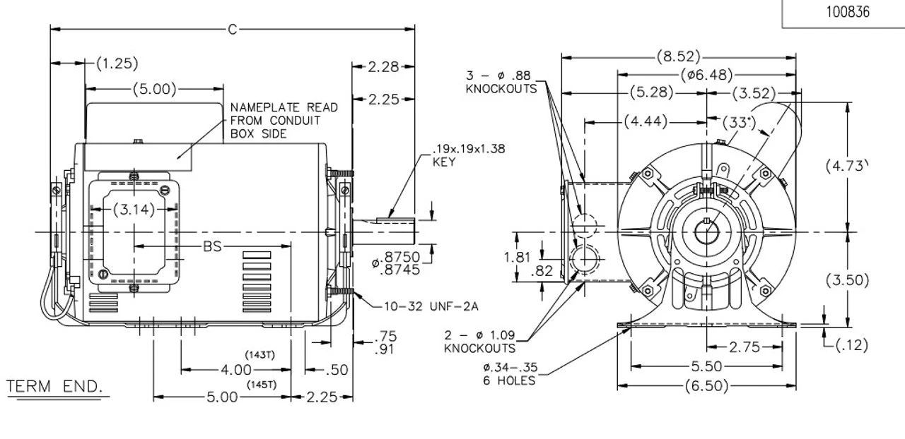I146 Marathon 1 1/2 Hp (1 Speed) 115/208-230V 1800 RPM ODP 145T Frame Cap Start Resilient Base Motor 6 I146 Marathon 1 1/2 Hp (1 Speed) 115/208-230V 1800 RPM ODP 145T Frame Cap Start Resilient Base Motor - Image 4