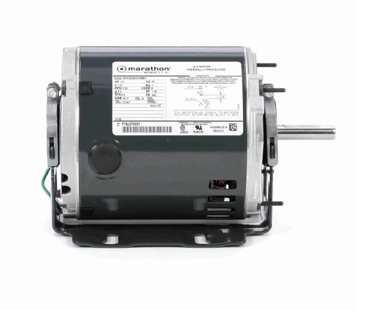 H165 Marathon 1/3 Hp (1 Speed) 115V 1800 RPM ODP 48Z Frame Resilient Base Blower Motor 5 H165 Marathon 1/3 Hp (1 Speed) 115V 1800 RPM ODP 48Z Frame Resilient Base Blower Motor - Image 3