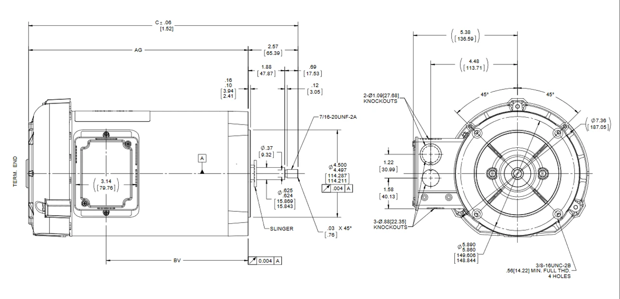 K238A Marathon 2 Hp 3-Phase Jet Pump Motor 3600 RPM 230/460V TEFC 56J Frame (no Base) 6 K238A Marathon 2 Hp 3-Phase Jet Pump Motor 3600 RPM 230/460V TEFC 56J Frame (no Base) - Image 4
