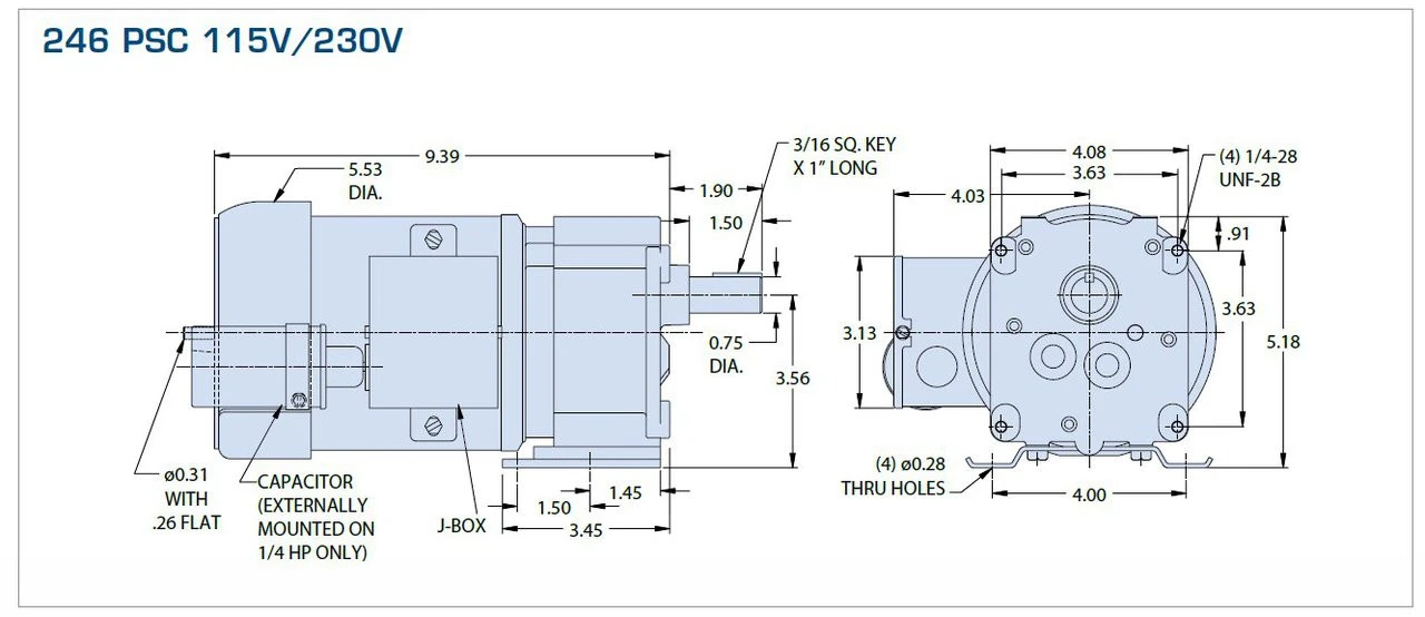 Bison 016-246-4005 Gear Motor 1/4 Hp 338 RPM 115/230V 60/50 HZ. 4 Bison 016-246-4005 Gear Motor 1/4 Hp 338 RPM 115/230V 60/50 HZ. - Image 2