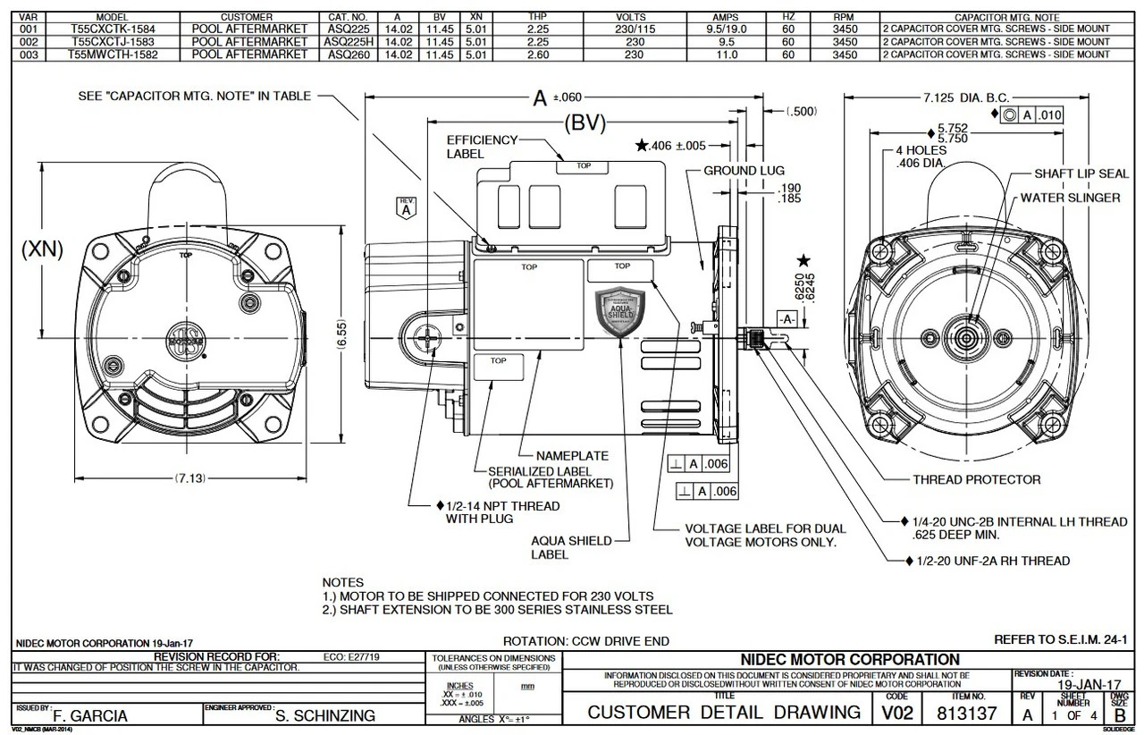ASQ260 US Motors 2 1/2 Hp 3450 RPM 48Y 230V Pool Pump Motor 3 ASQ260 US Motors 2 1/2 Hp 3450 RPM 48Y 230V Pool Pump Motor