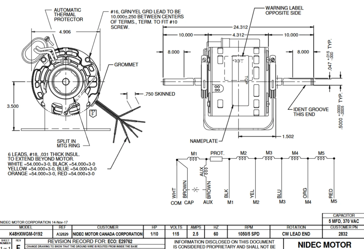 2832 Nidec 1/10 Hp 1075 RPM 115V 5.0" Dia. (Base) 5-Speed Open Fan Motor 4 2832 Nidec 1/10 Hp 1075 RPM 115V 5.0" Dia. (Base) 5-Speed Open Fan Motor - Image 2