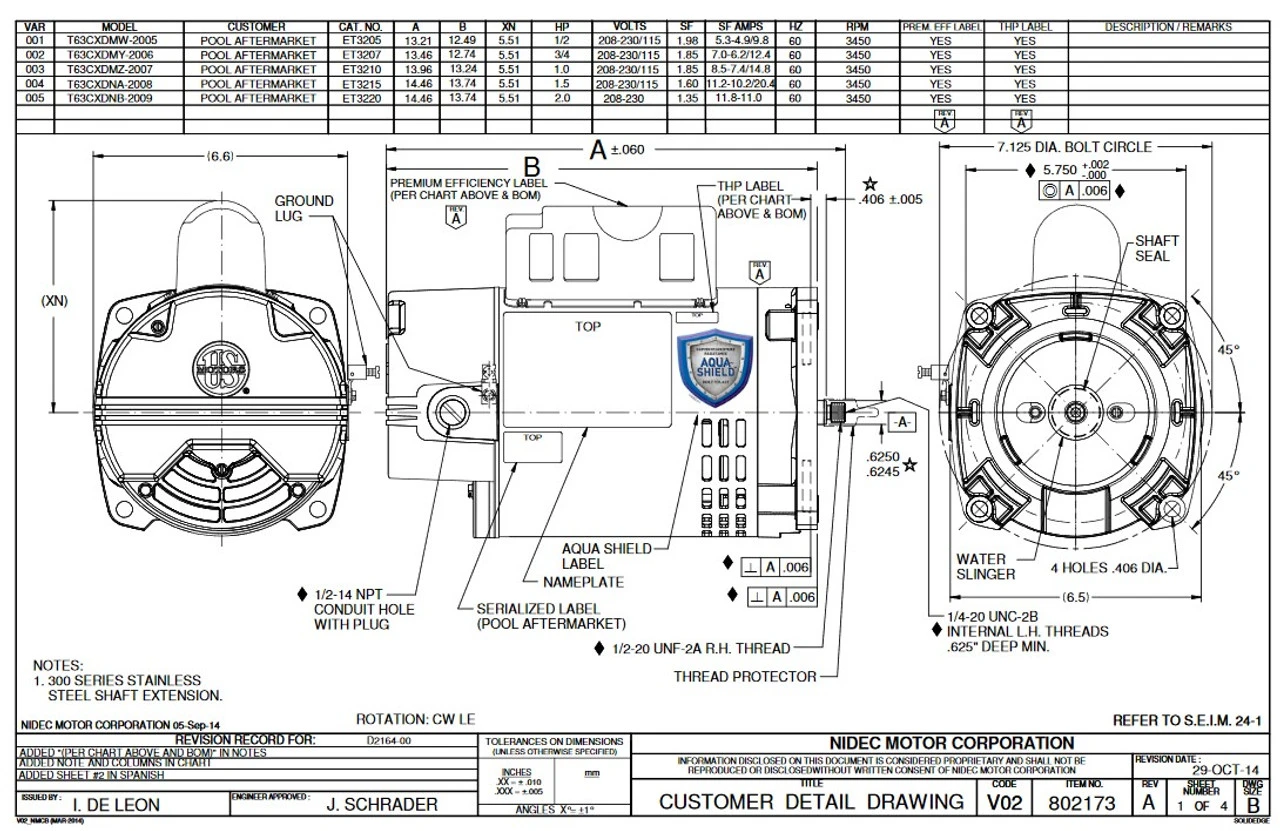 ET3207 US Motors 3/4 Hp ODP 3450 RPM 56Y 115/208-230V Hayward Replacement Pool Pump Motor 3 ET3207 US Motors 3/4 Hp ODP 3450 RPM 56Y 115/208-230V Hayward Replacement Pool Pump Motor