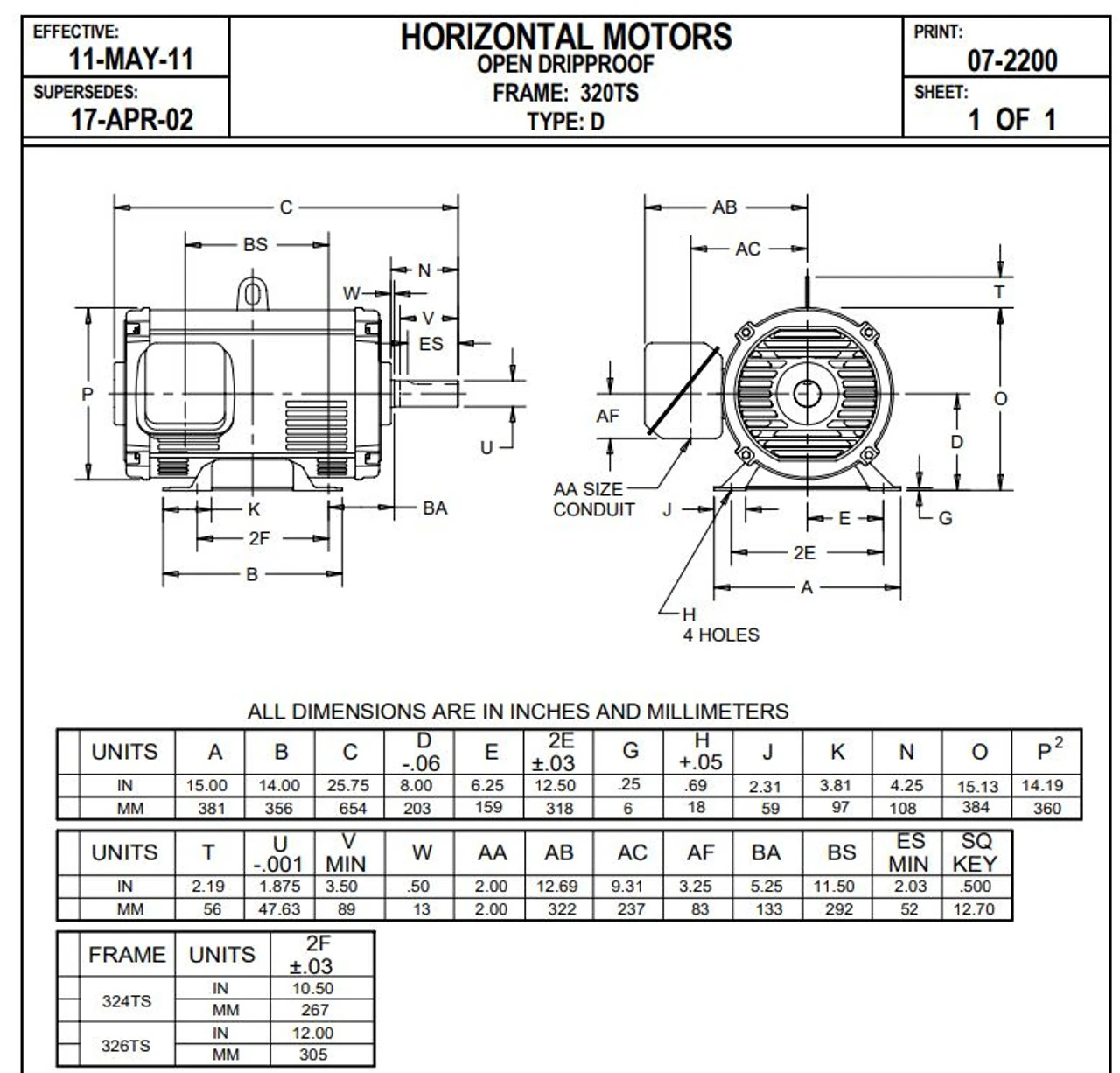 D40P2DS Nidec | 40 Hp 1800 RPM 324TS Frame 208-230/460V ODP Electric Motor Nide 4 D40P2DS Nidec | 40 Hp 1800 RPM 324TS Frame 208-230/460V ODP Electric Motor Nide - Image 2