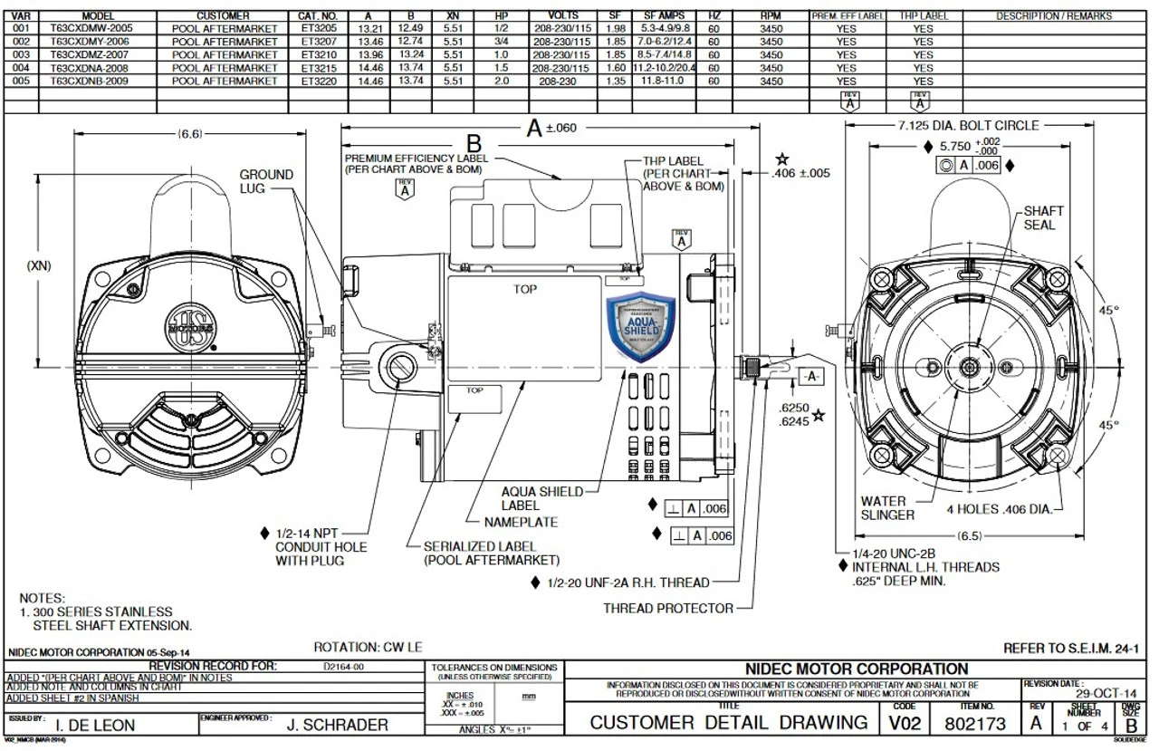 ET3210 US Motors 1 Hp ODP 3450 RPM 56Y 115/208-230V Hayward Replacement Pool Pump Motor 3 ET3210 US Motors 1 Hp ODP 3450 RPM 56Y 115/208-230V Hayward Replacement Pool Pump Motor