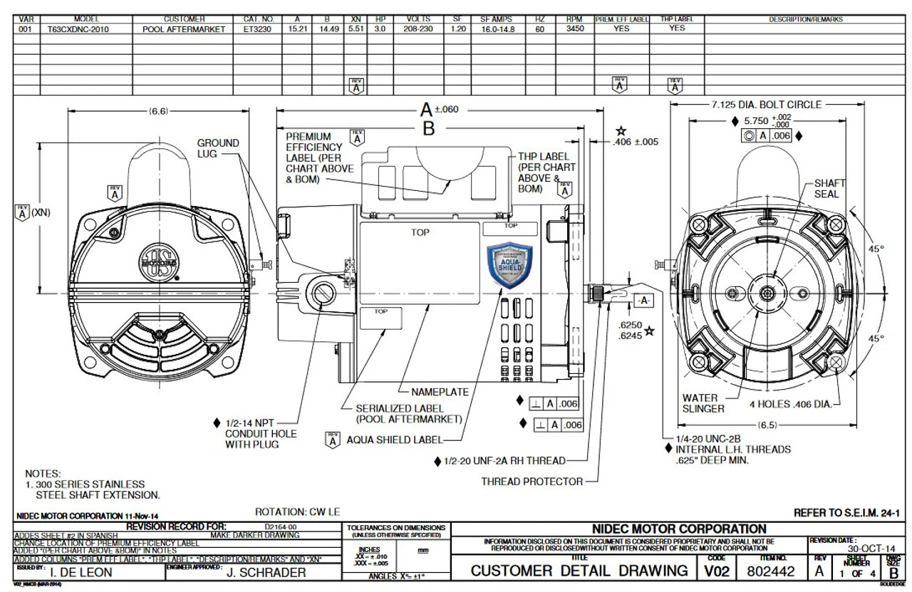ET3230 US Motors 3 Hp ODP 3450 RPM 56Y 208-230V Hayward Replacement Pool Pump Motor 3 ET3230 US Motors 3 Hp ODP 3450 RPM 56Y 208-230V Hayward Replacement Pool Pump Motor