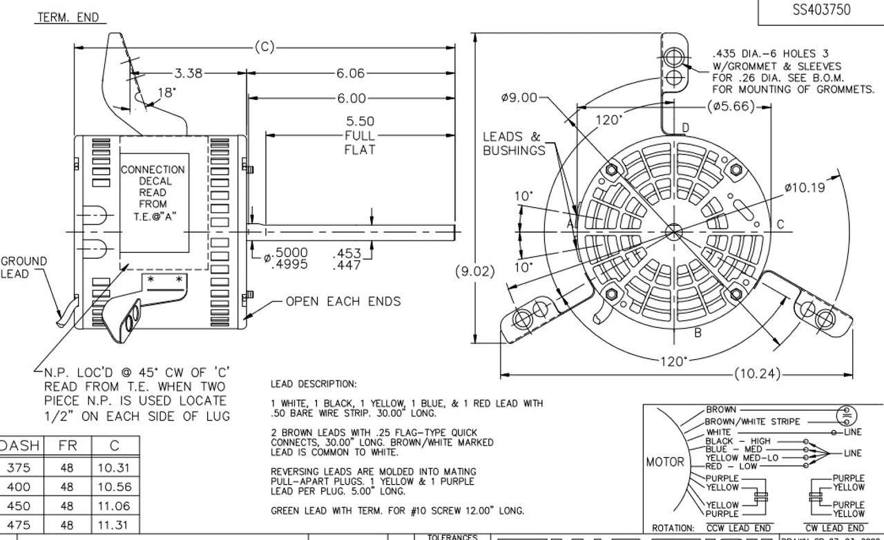 X035 Marathon 1/3 Hp 115V 1075 RPM (4 Speed) OPAO 48Z Frame Torsion Flex Blower Motor 5 X035 Marathon 1/3 Hp 115V 1075 RPM (4 Speed) OPAO 48Z Frame Torsion Flex Blower Motor - Image 3