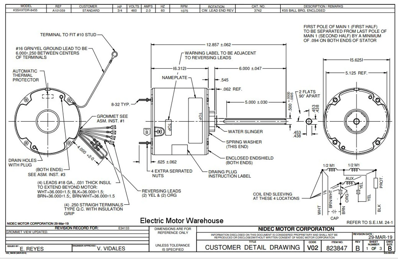 3742 Nidec | 3/4 Hp 1075 RPM 1-Speed 460V; 5.6" Condenser Motor 4 3742 Nidec | 3/4 Hp 1075 RPM 1-Speed 460V; 5.6" Condenser Motor - Image 2
