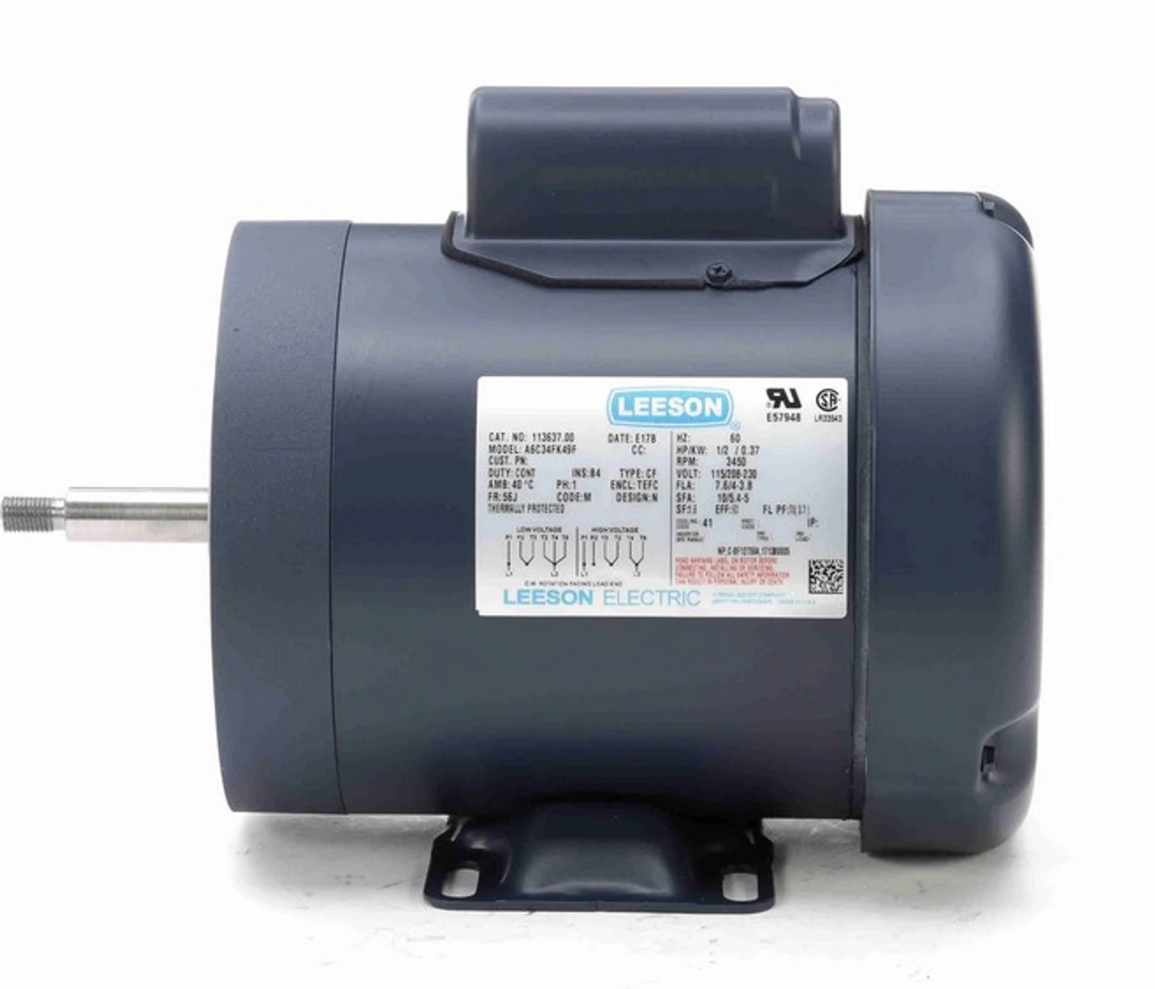 113637.00 Leeson 1/2 Hp 3600 RPM 115/208-230V 56J Frame (Rigid Base) TEFC 1-Phase Jet Pump Motor 5 113637.00 Leeson 1/2 Hp 3600 RPM 115/208-230V 56J Frame (Rigid Base) TEFC 1-Phase Jet Pump Motor - Image 3