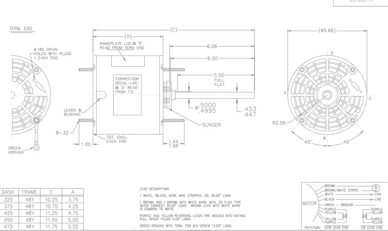 X411 Marathon 1/6 Hp 208-230V 1075 RPM TENV 48Z Frame Condenser Fan Motor 5 X411 Marathon 1/6 Hp 208-230V 1075 RPM TENV 48Z Frame Condenser Fan Motor - Image 3