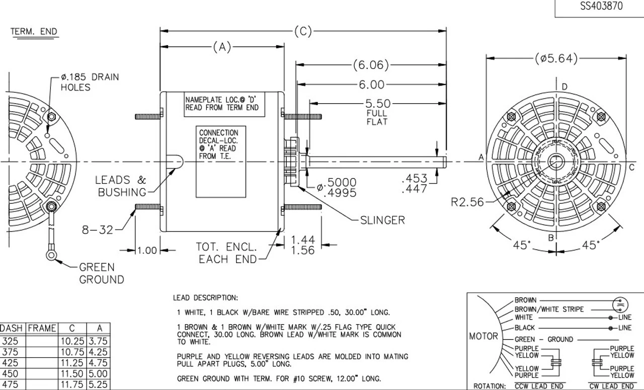 X413 Marathon 1/3 Hp 208-230V 1075 RPM TEAO 48Z Frame Condenser Fan Motor 5 X413 Marathon 1/3 Hp 208-230V 1075 RPM TEAO 48Z Frame Condenser Fan Motor - Image 3