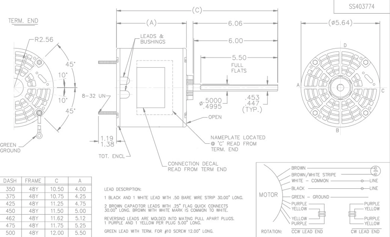 X441 Marathon 1/4 Hp 208-230V 1075 RPM OPAO Shaft Down 48Z Frame Condenser Fan Motor 4 X441 Marathon 1/4 Hp 208-230V 1075 RPM OPAO Shaft Down 48Z Frame Condenser Fan Motor - Image 3