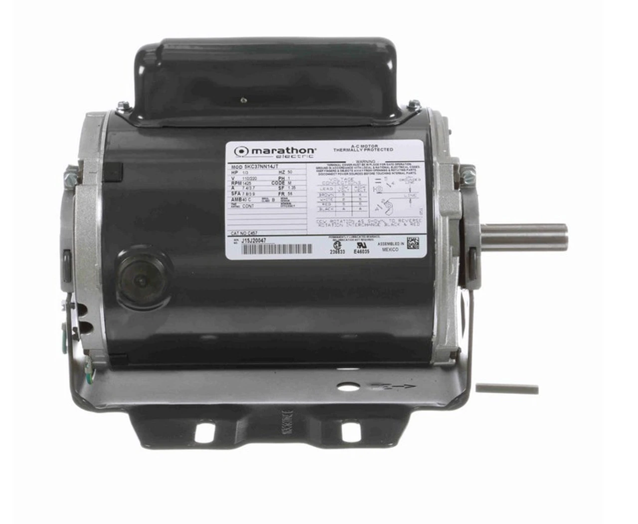 C457 Marathon 1/3 Hp (1 Speed) 110/220V 1500 RPM ODP 56 Frame Cap Start Resilient Base Motor 5 C457 Marathon 1/3 Hp (1 Speed) 110/220V 1500 RPM ODP 56 Frame Cap Start Resilient Base Motor - Image 3