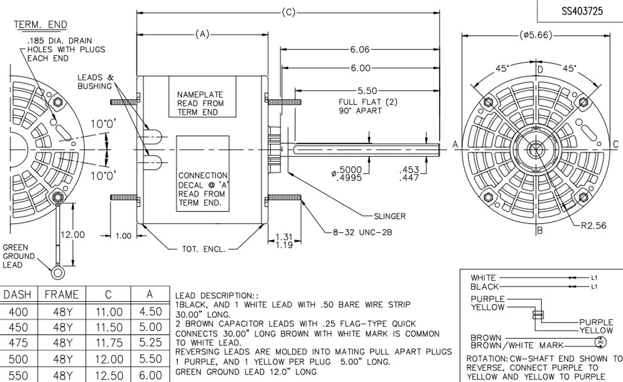 X467 Marathon 1/4 Hp 208-230V 1075 RPM TEAO 48Y Frame Condenser Fan Motor 5 X467 Marathon 1/4 Hp 208-230V 1075 RPM TEAO 48Y Frame Condenser Fan Motor - Image 3