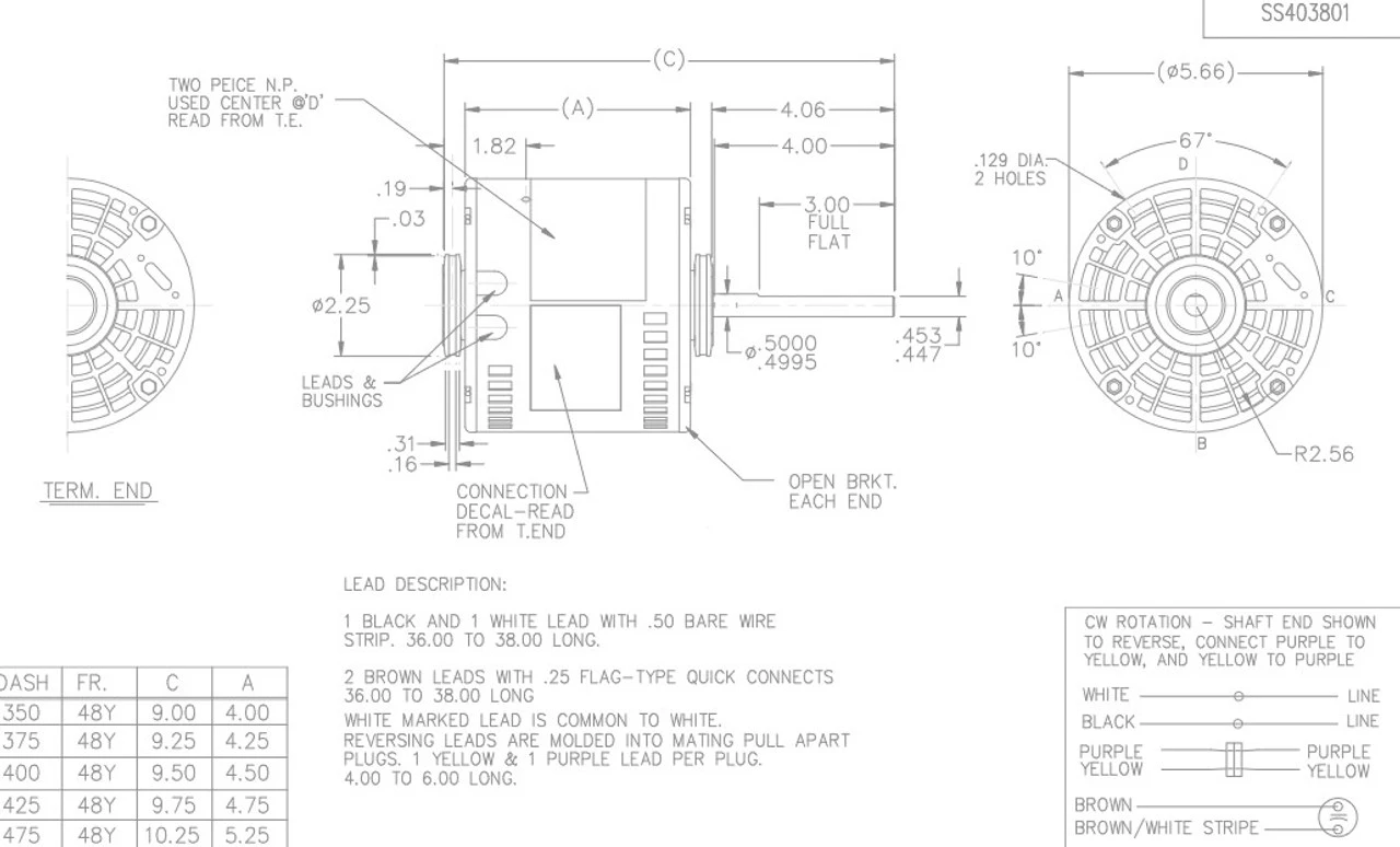 X475 Marathon 1/6 Hp 230V 1625 RPM (1 Speed) OPAO 48Y Frame Blower Motor 5 X475 Marathon 1/6 Hp 230V 1625 RPM (1 Speed) OPAO 48Y Frame Blower Motor - Image 3
