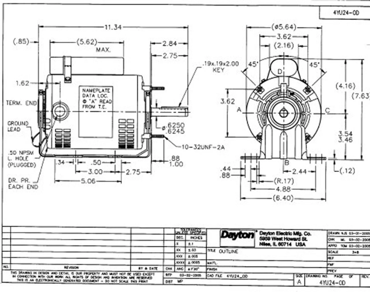 4YU24 Dayton 1/3 HP Direct Drive Blower Motor 1100 RPM 115V 6 4YU24 Dayton 1/3 HP Direct Drive Blower Motor 1100 RPM 115V - Image 4