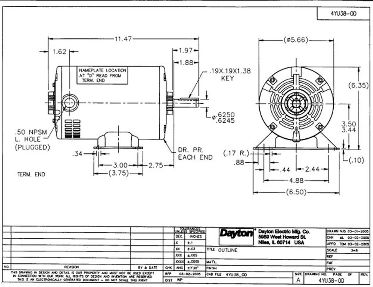 Model 4YU38 Century 1 Hp Belt Drive Blower 3 Phase Motor 1725 RPM 208-230/460V Dayton 4YU38 6 Model 4YU38 Century 1 Hp Belt Drive Blower 3 Phase Motor 1725 RPM 208-230/460V Dayton 4YU38 - Image 4