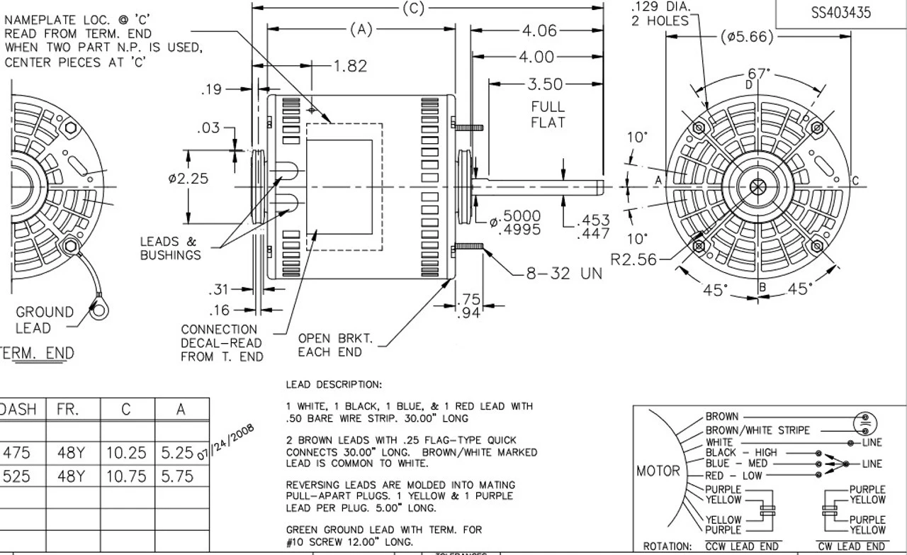 X005 Marathon 1/2 Hp 208-230V 1075 RPM (3 Speed) OPAO 48Y Frame Blower Motor 5 X005 Marathon 1/2 Hp 208-230V 1075 RPM (3 Speed) OPAO 48Y Frame Blower Motor - Image 3