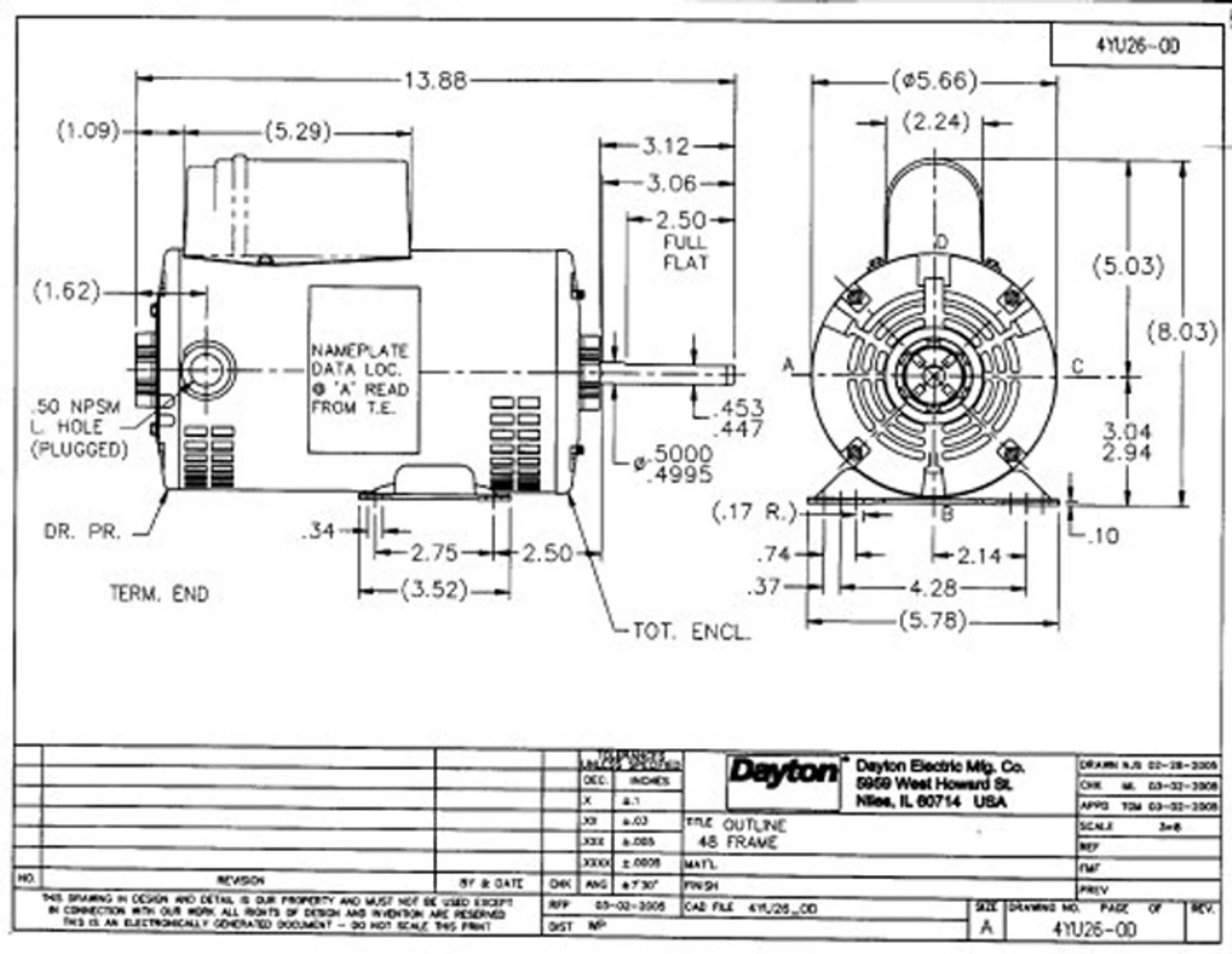 Model 4YU26 Dayton 1 HP Direct Drive Blower PSC Motor 1140 RPM 115/230V Dayton 4YU26 5 Model 4YU26 Dayton 1 HP Direct Drive Blower PSC Motor 1140 RPM 115/230V Dayton 4YU26 - Image 3