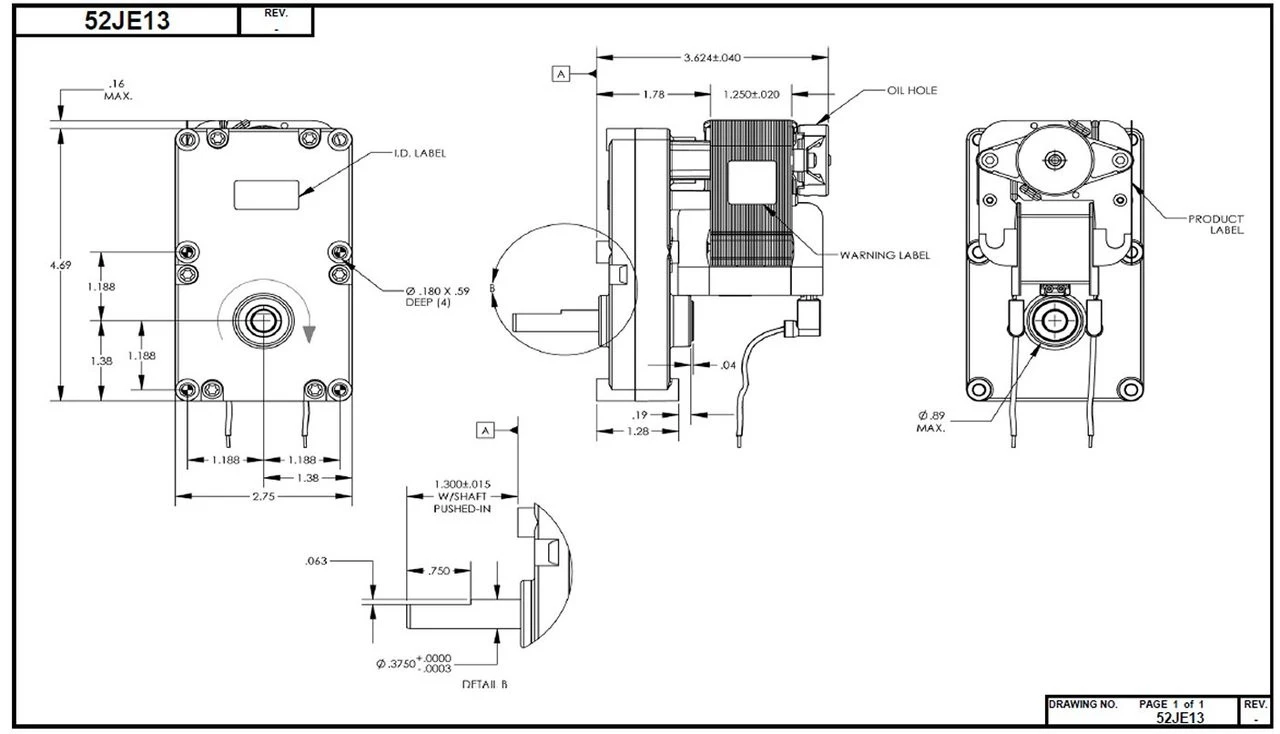 Dayton Model 52JE13 Gear Motor 3/8" Shaft 10 RPM CW 115V 4 Dayton Model 52JE13 Gear Motor 3/8" Shaft 10 RPM CW 115V - Image 2