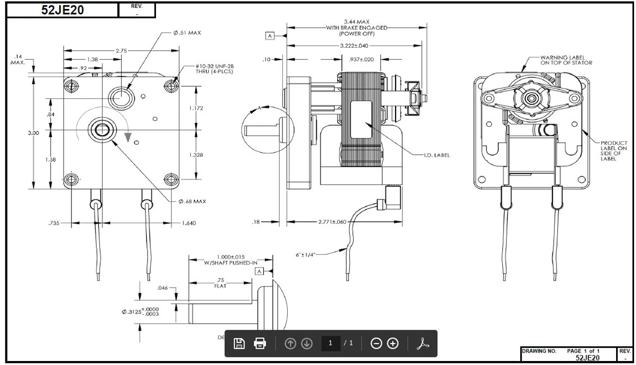 Dayton Model 52JE20 Gear Motor 7 RPM 1/150 Hp 115V With Cone Brake 4 Dayton Model 52JE20 Gear Motor 7 RPM 1/150 Hp 115V With Cone Brake - Image 2