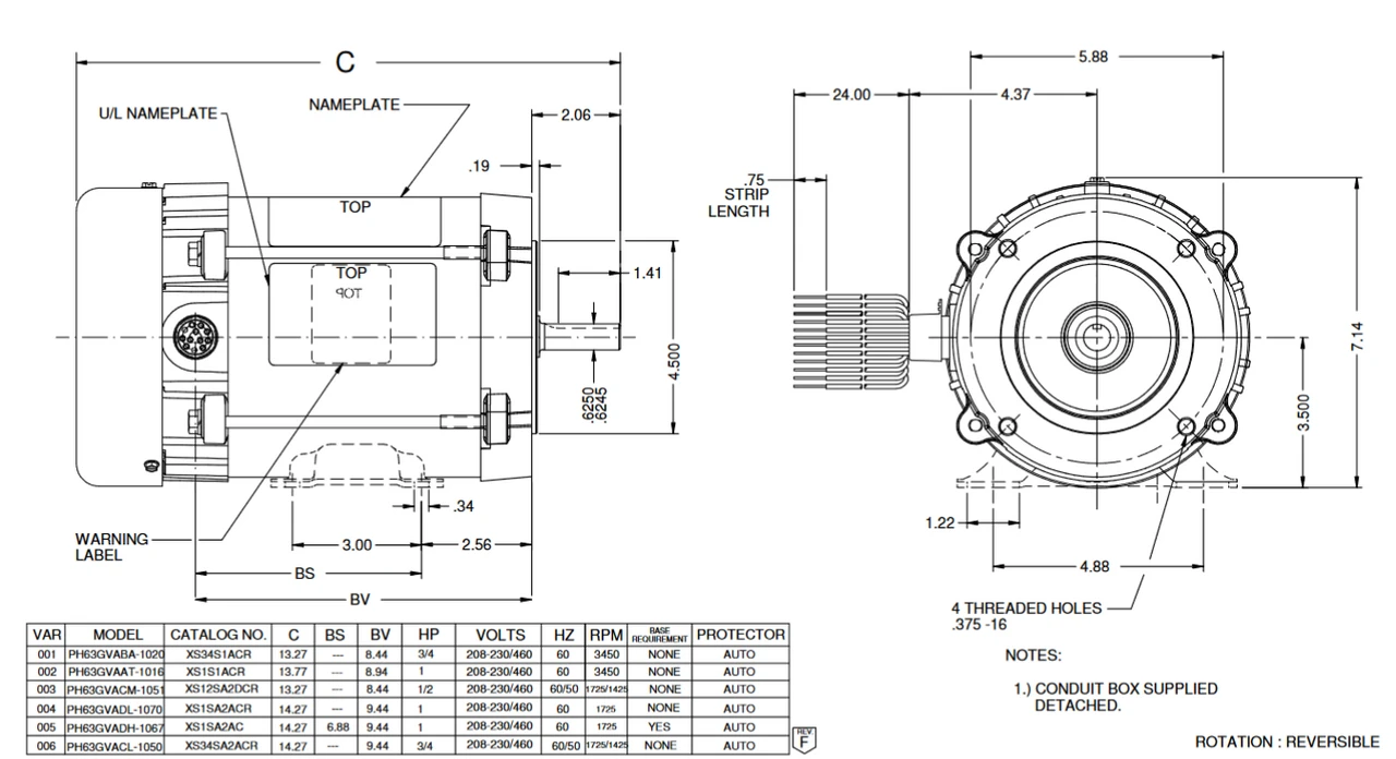 XS1PA2ACR Nidec 1 Hp 1800 RPM 56C Frame 60 Hz 208-230/460V TEFC 3-Phase Hazardous Duty Motor 4 XS1PA2ACR Nidec 1 Hp 1800 RPM 56C Frame 60 Hz 208-230/460V TEFC 3-Phase Hazardous Duty Motor - Image 2