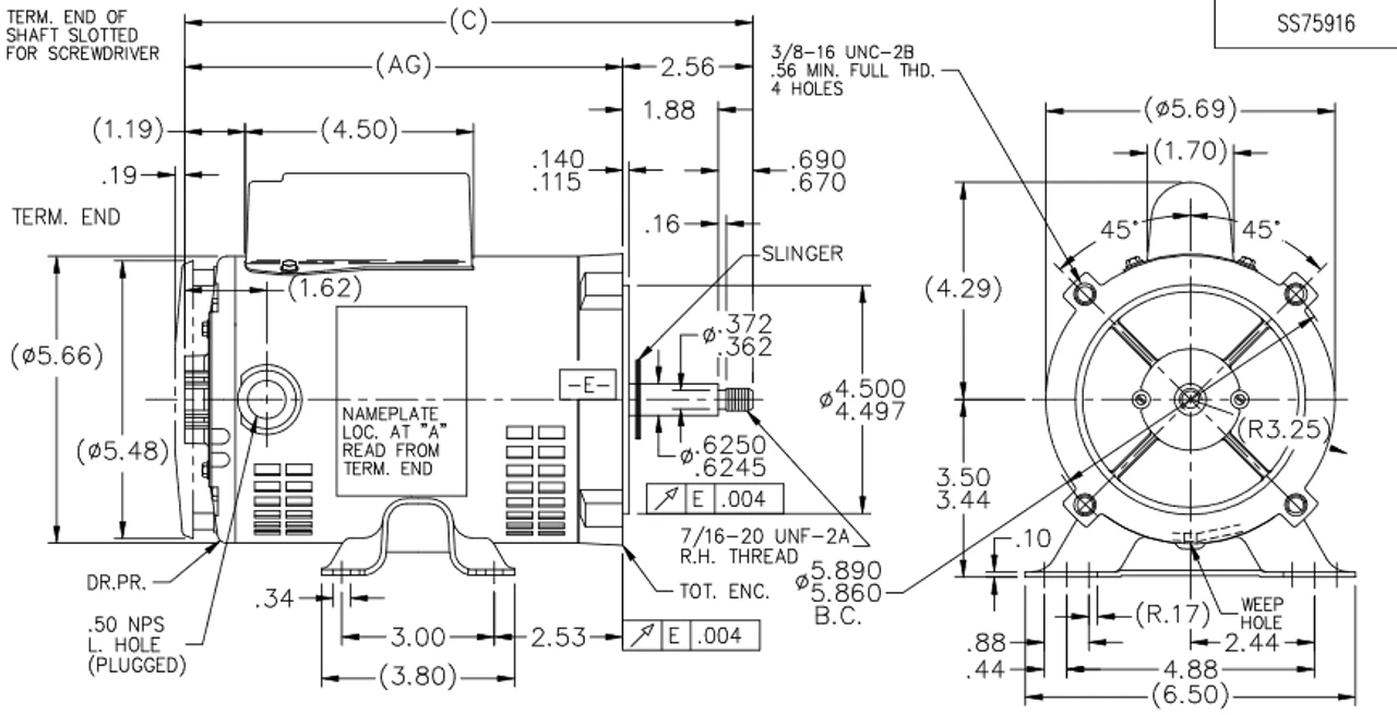 J057 Marathon 1 Hp Basic Jet Pump Motor 3600 RPM 115/208-230V ODP 56J Frame (rigid Base) 6 J057 Marathon 1 Hp Basic Jet Pump Motor 3600 RPM 115/208-230V ODP 56J Frame (rigid Base) - Image 4