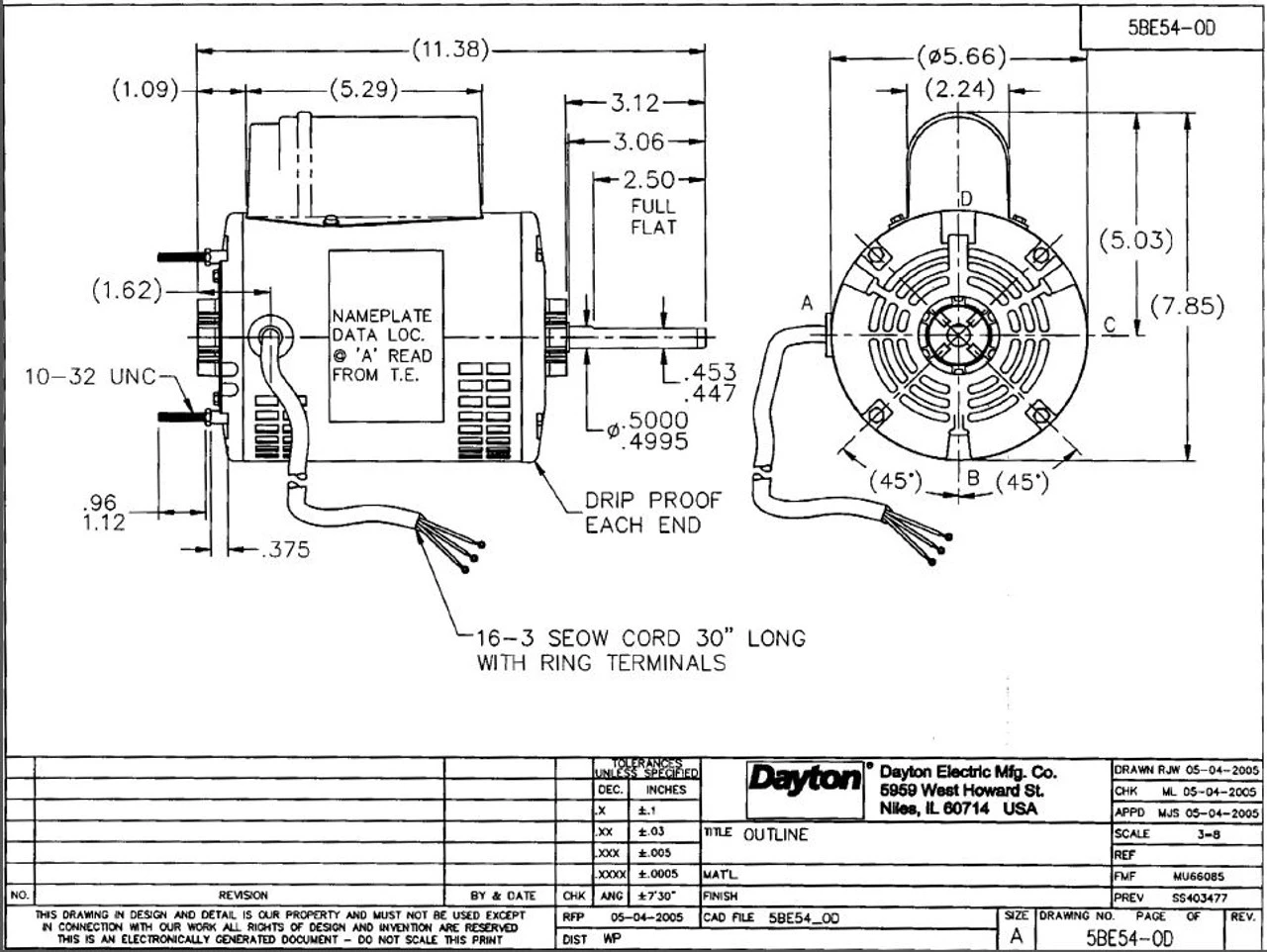 5BE54 Dayton 1/2 HP Direct Drive Blower Motor 1725 RPM 115/230V 4 5BE54 Dayton 1/2 HP Direct Drive Blower Motor 1725 RPM 115/230V - Image 2