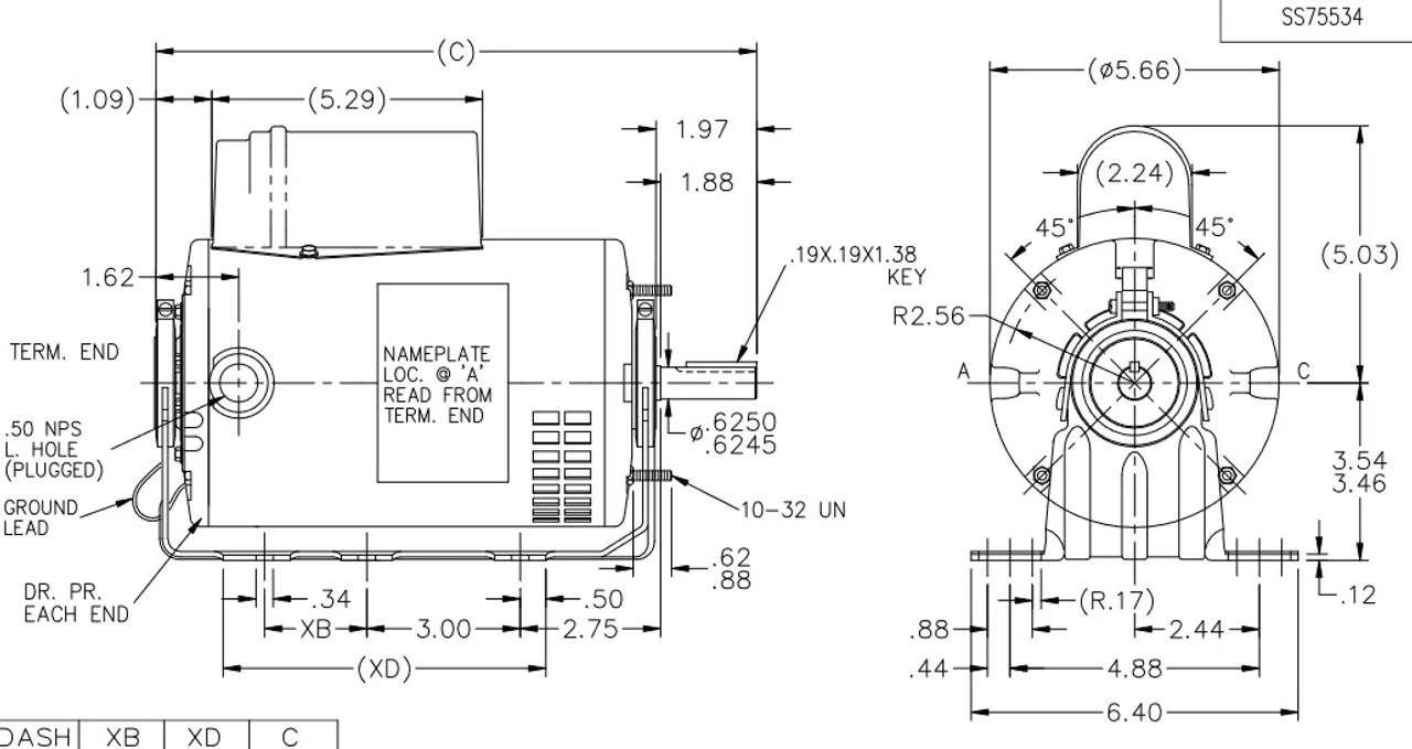 B608 Marathon 1/2 Hp (1 Speed) 277V 1800 RPM ODP 56 Frame Cap Start Resilient Base Motor 6 B608 Marathon 1/2 Hp (1 Speed) 277V 1800 RPM ODP 56 Frame Cap Start Resilient Base Motor - Image 4