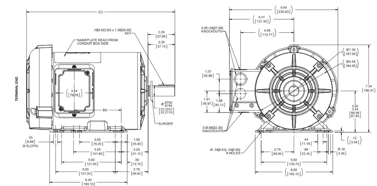 H700 Marathon 3/4 Hp 208-230/460V 1200 RPM 3-Phase 143T Frame TEFC (rigid Base) Motor 6 H700 Marathon 3/4 Hp 208-230/460V 1200 RPM 3-Phase 143T Frame TEFC (rigid Base) Motor - Image 4