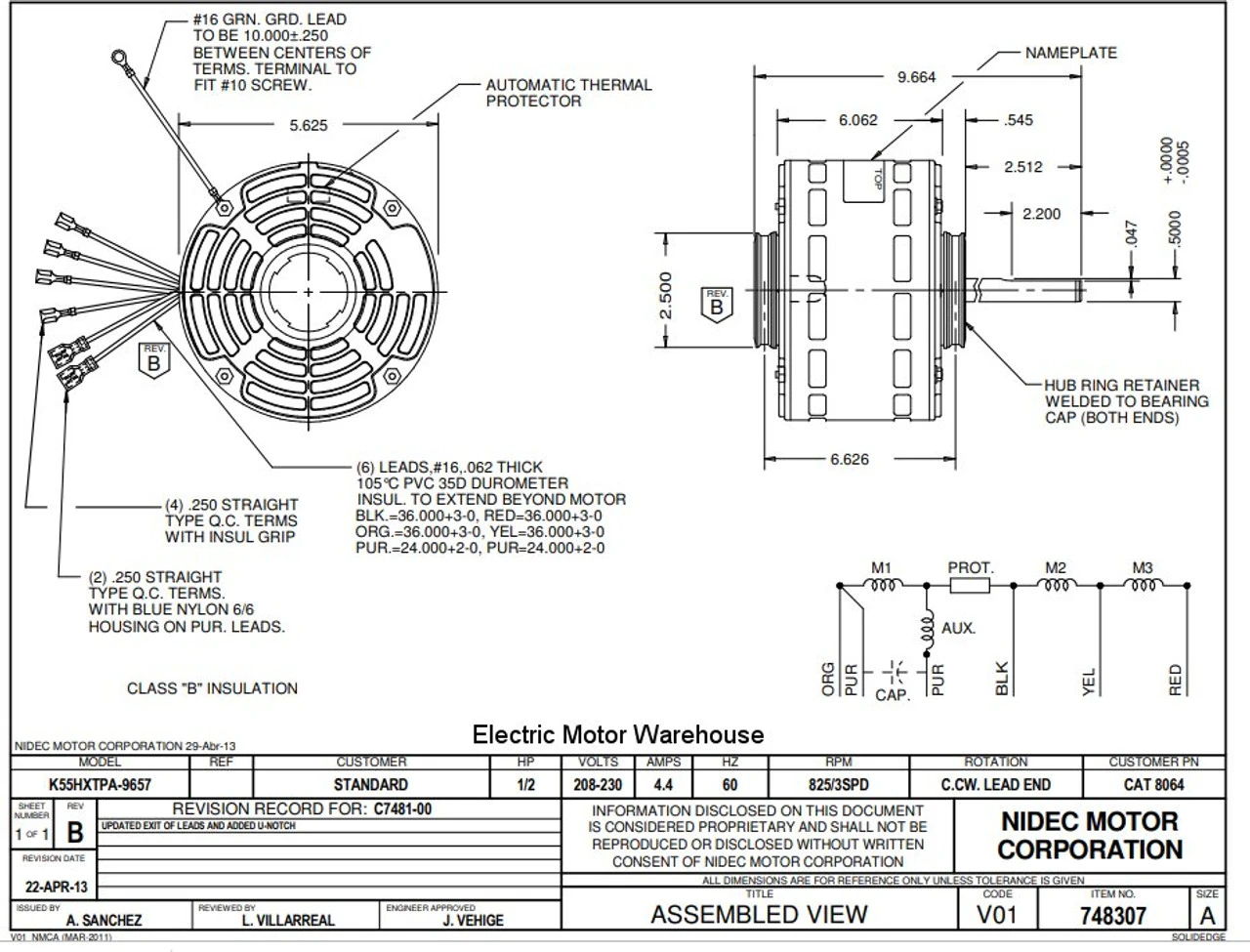 8064 Nidec | 1/2 Hp 825 RPM 3-Speed 208-230V; 5.6" Blower Motor 5 8064 Nidec | 1/2 Hp 825 RPM 3-Speed 208-230V; 5.6" Blower Motor - Image 3
