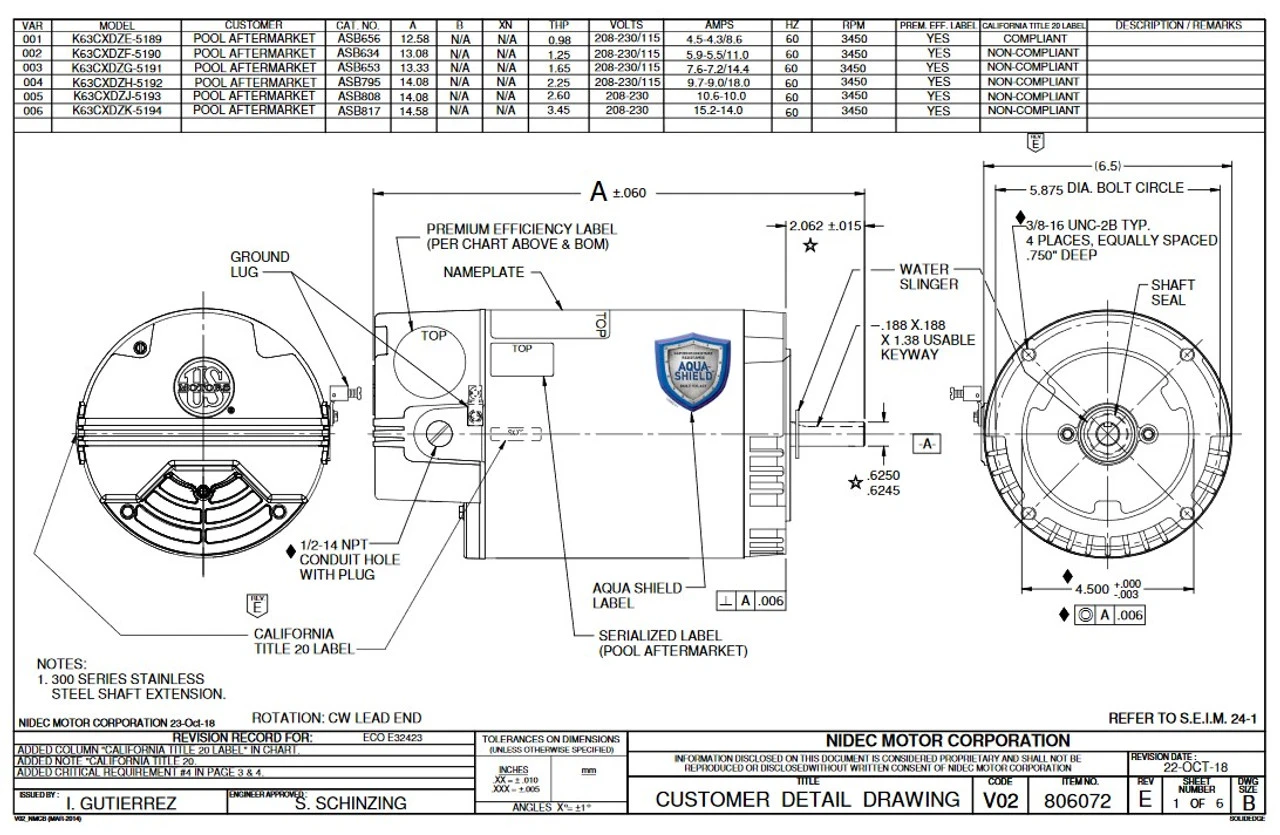 ASB808 US Motors 2-1/2 Hp 3450 RPM 56C 208-230V (ODP) High Efficiency Switchless Pool Pump Motor 4 ASB808 US Motors 2-1/2 Hp 3450 RPM 56C 208-230V (ODP) High Efficiency Switchless Pool Pump Motor - Image 2