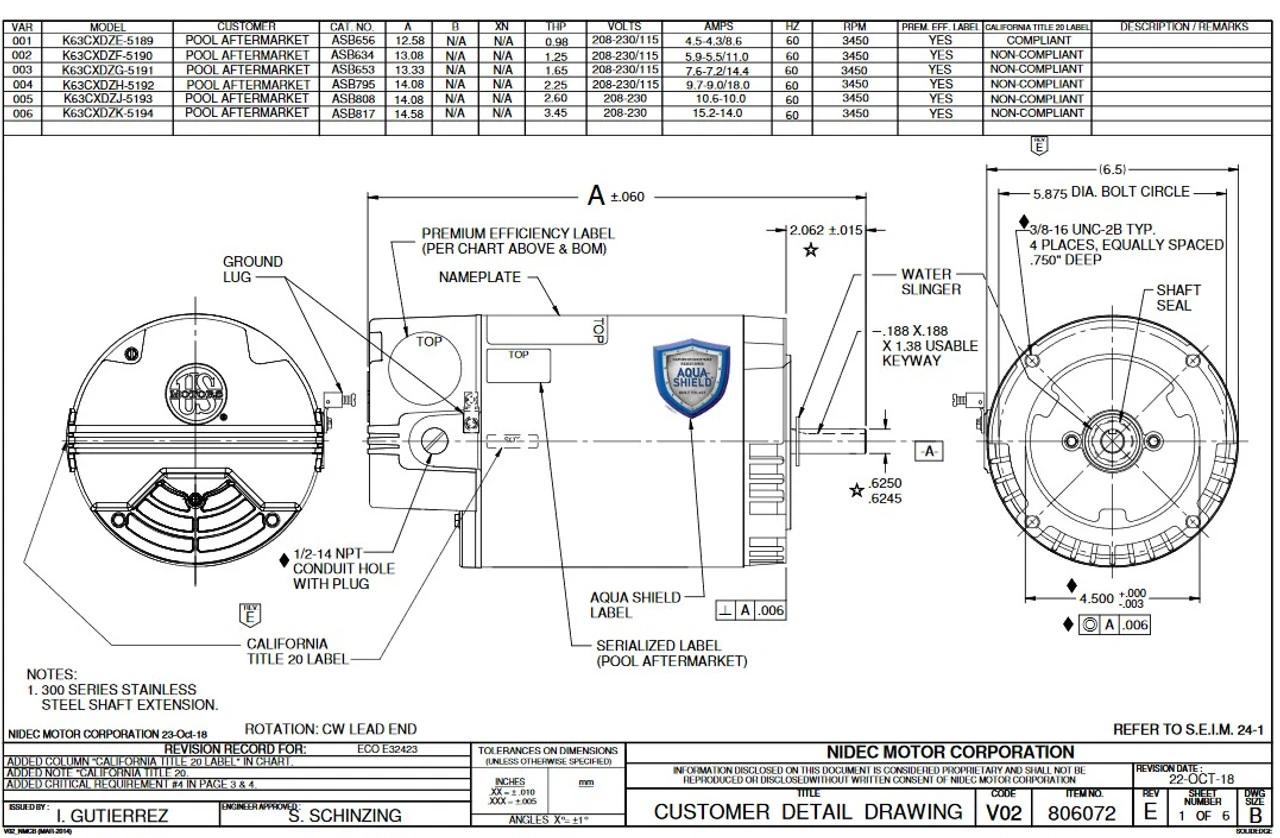 ASB817 US Motors 3 Hp 3450 RPM 56C 208-230V (ODP) High Efficiency Switchless Pool Pump Motor 4 ASB817 US Motors 3 Hp 3450 RPM 56C 208-230V (ODP) High Efficiency Switchless Pool Pump Motor - Image 2