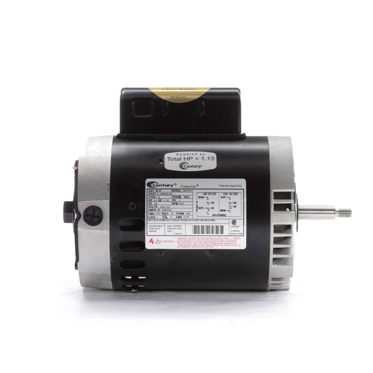 B127 Century 3/4 Hp 3450 RPM 56J Frame 115/230V Switchless Swimming Pool Pump Motor Century # B127 4 B127 Century 3/4 Hp 3450 RPM 56J Frame 115/230V Switchless Swimming Pool Pump Motor Century # B127 - Image 2