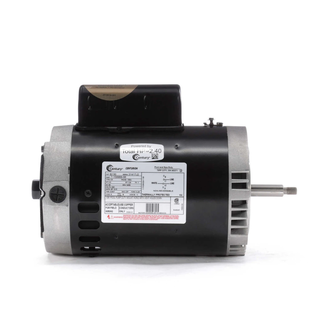 B130 Century 2 Hp 3450 RPM 56J Frame 230V Switchless Swimming Pool Pump Motor Century # B130 4 B130 Century 2 Hp 3450 RPM 56J Frame 230V Switchless Swimming Pool Pump Motor Century # B130 - Image 2