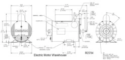 B2234 Century 3 Hp 3450/1725 RPM 56Y Frame 230V 2-Speed Pool & Spa Electric Motor Century # B2234 -MotorHub Shop B2234 dim 91650.1555005650