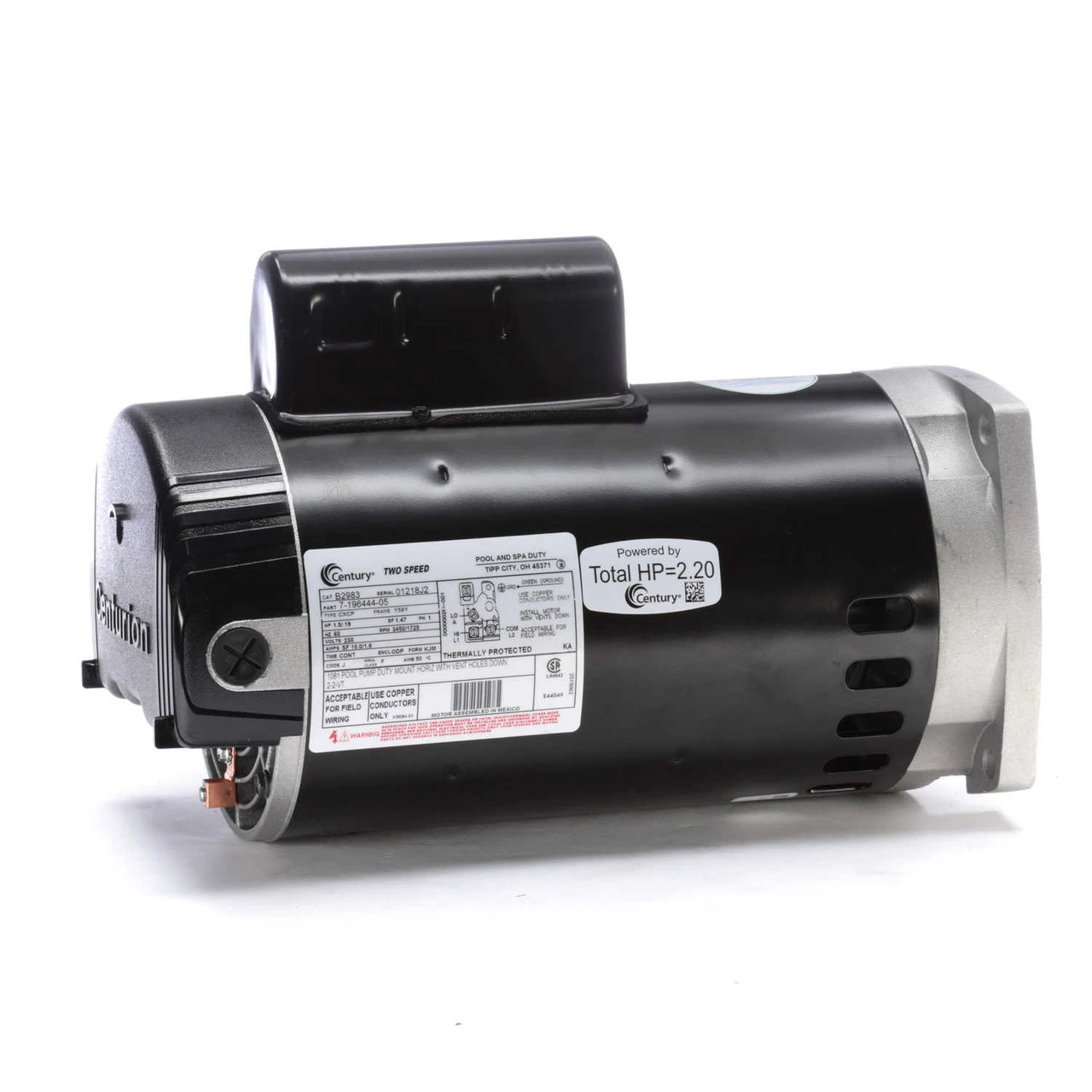 B2983 Century 1.5 Hp 2-Speed 56Y Frame 230V Square Flange Pool Motor Century # B2983 4 B2983 Century 1.5 Hp 2-Speed 56Y Frame 230V Square Flange Pool Motor Century # B2983 - Image 2