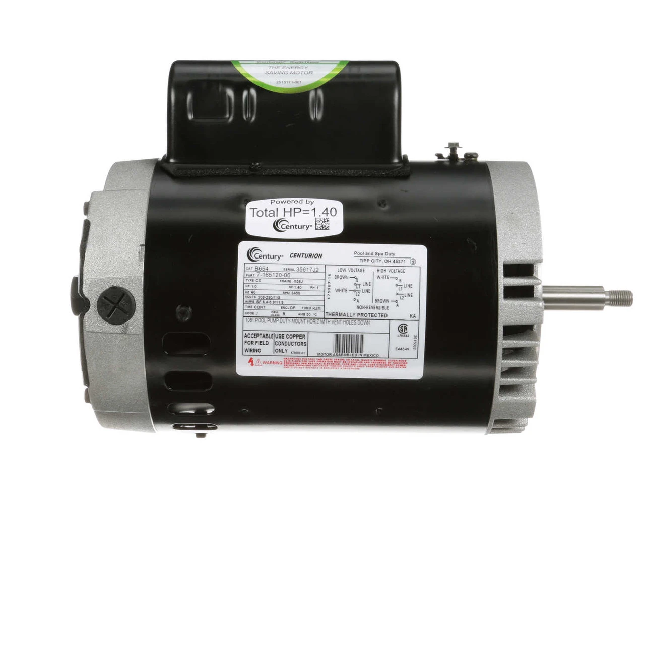 B654 Century 1 Hp 3450 RPM 56J Frame 115/230V Switchless Swimming Pool Pump Motor Century # B654 4 B654 Century 1 Hp 3450 RPM 56J Frame 115/230V Switchless Swimming Pool Pump Motor Century # B654 - Image 2
