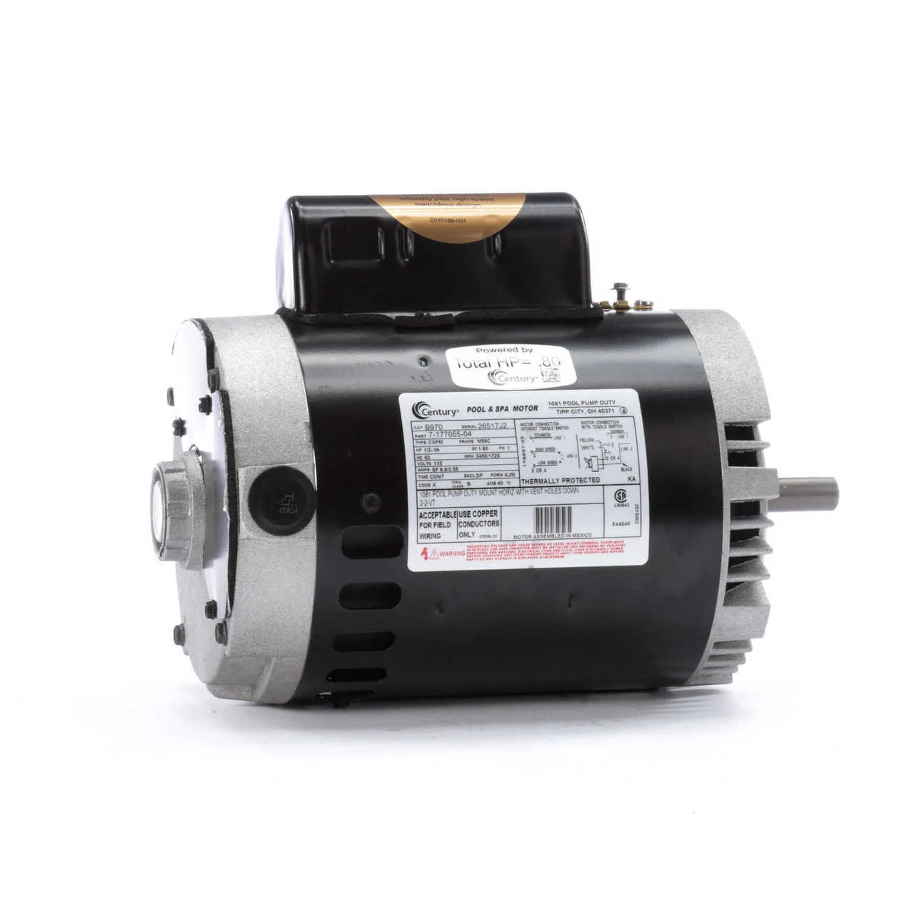 B970 Century 1/2 Hp 2-Speed 56C Frame 115V; 2 Speed Swimming Pool Motor Century # B970 4 B970 Century 1/2 Hp 2-Speed 56C Frame 115V; 2 Speed Swimming Pool Motor Century # B970 - Image 2