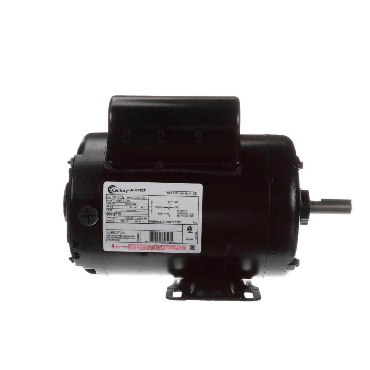 CP1302L Century 3 HP 3450 RPM 56 Frame 208-230V Air Compressor Motor - Century # CP1302L 4 CP1302L Century 3 HP 3450 RPM 56 Frame 208-230V Air Compressor Motor - Century # CP1302L - Image 2